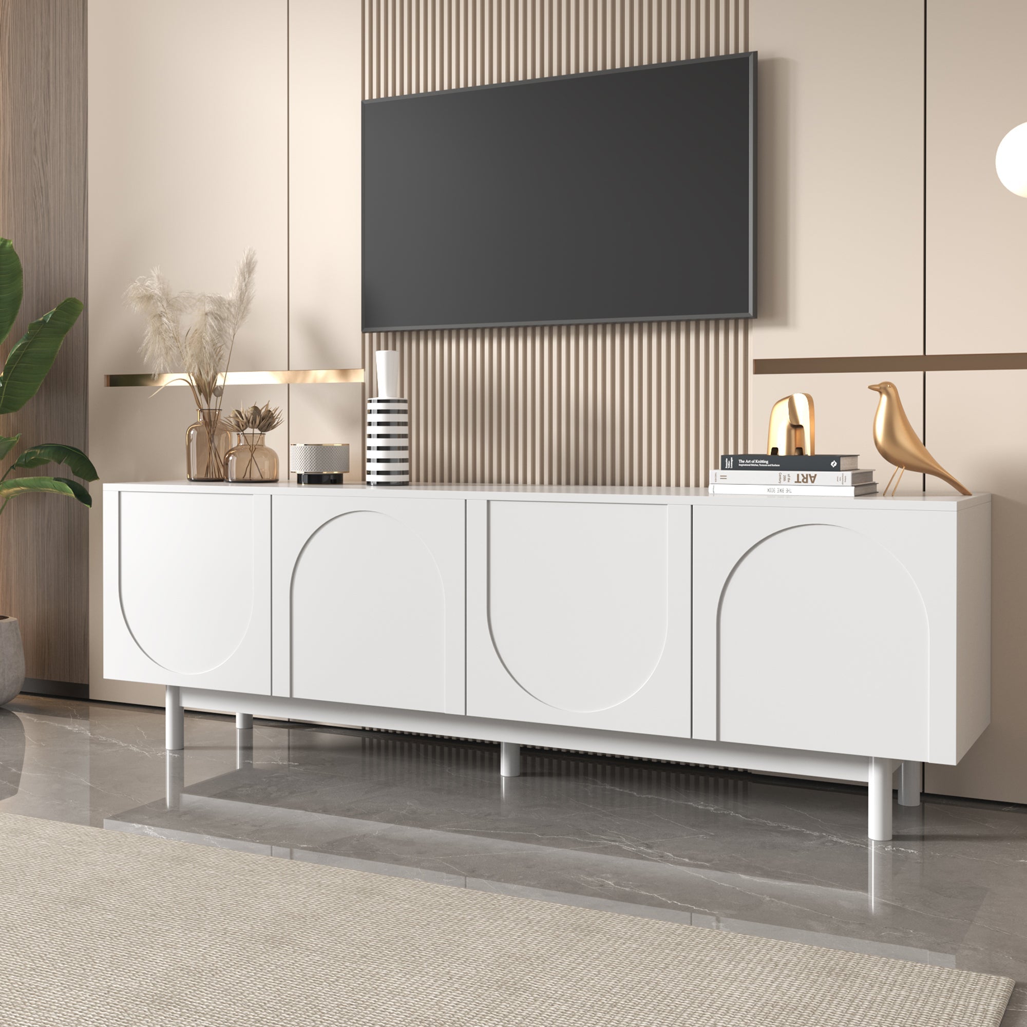 Logidon Lightweight lowboard TV furniture in luxury style white 175 cm