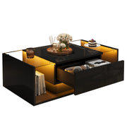 Logidon Zwarte hoogglans salontafel 100x50x31 cm met lade LED lichtstrip