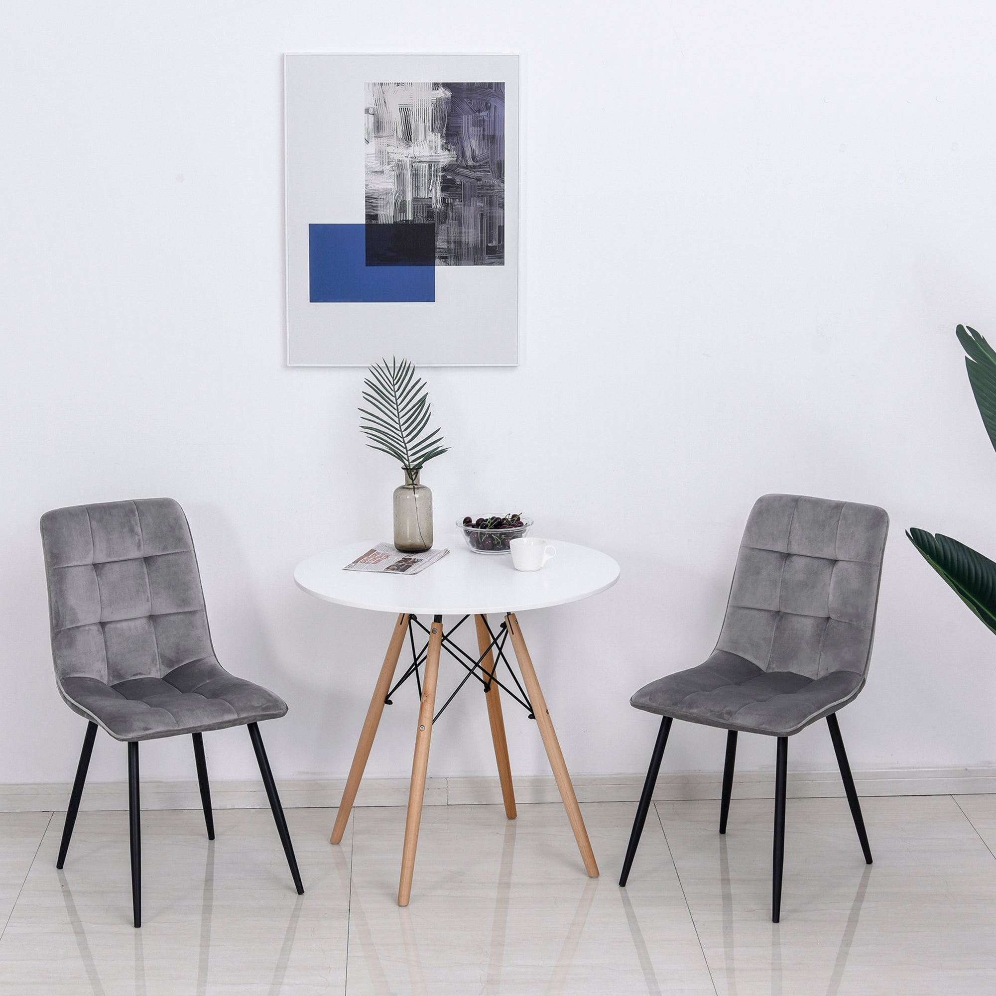 Logidon Set van 2 eetkamerstoelen Gestoffeerde stoelen Grijs Zwart Metaal