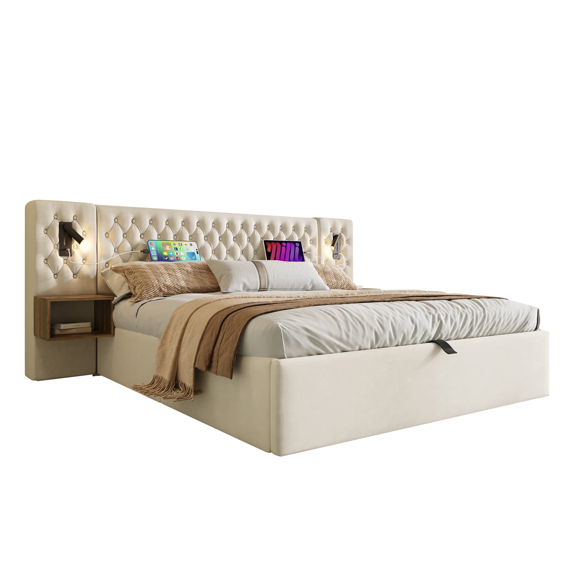 Logidon bedsysteem beige 160x200 cm hydraulisch opbergmatras