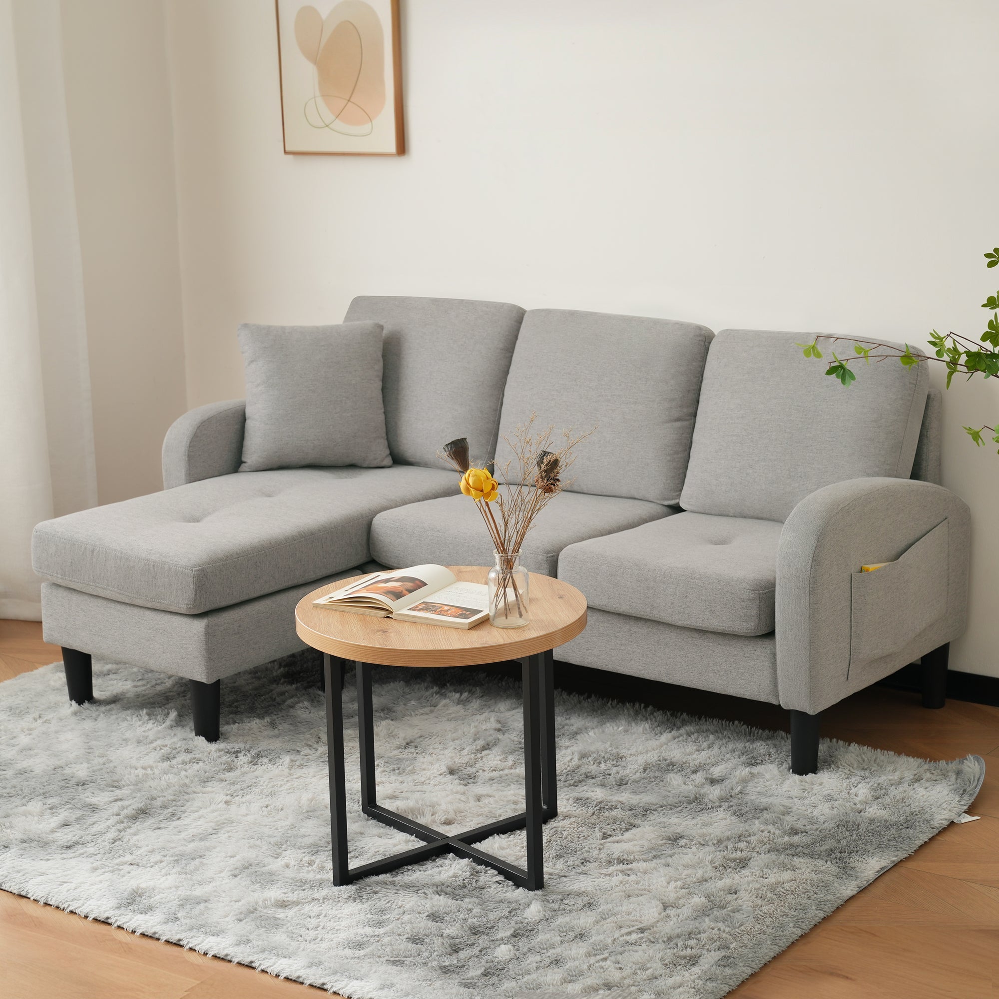 Logidon L-vormige hoekbank met chaise longue Grijs 185 x 118 cm