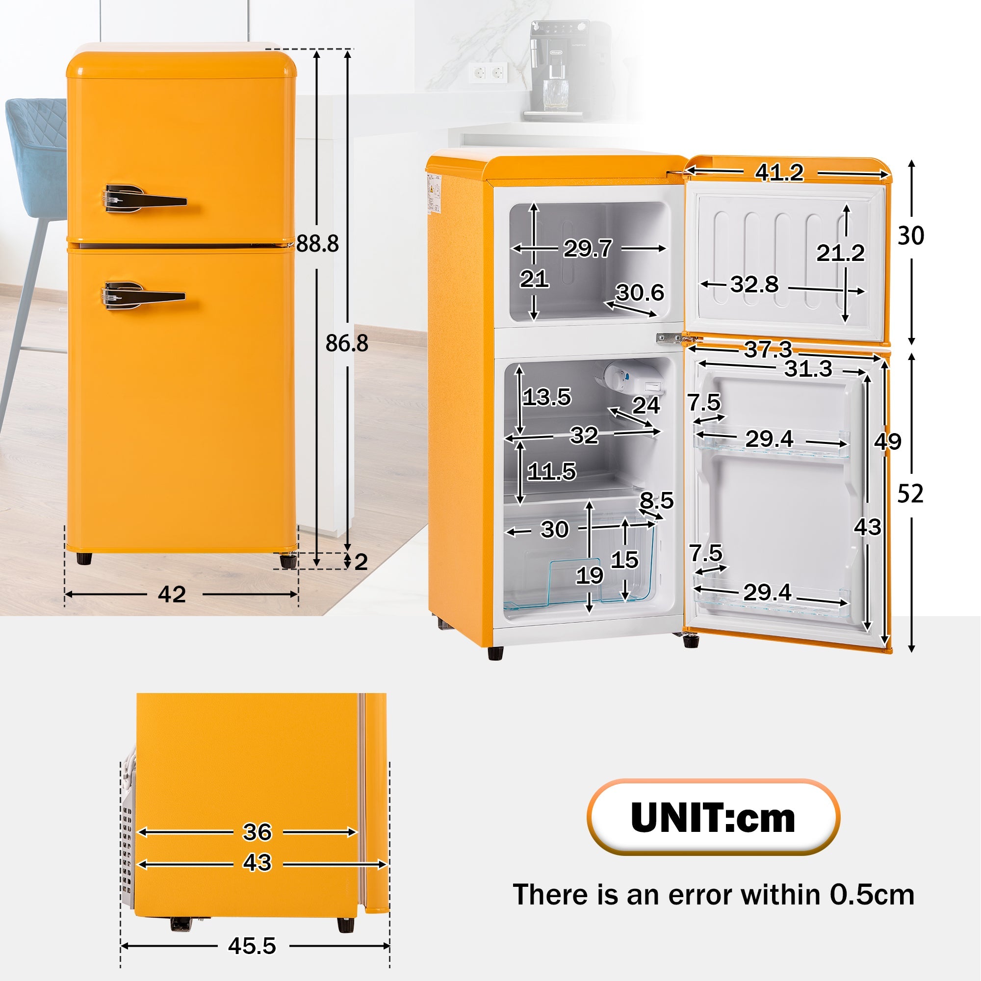 Logidon Retro Koel-vriescombinatie Antiek Geel 60L