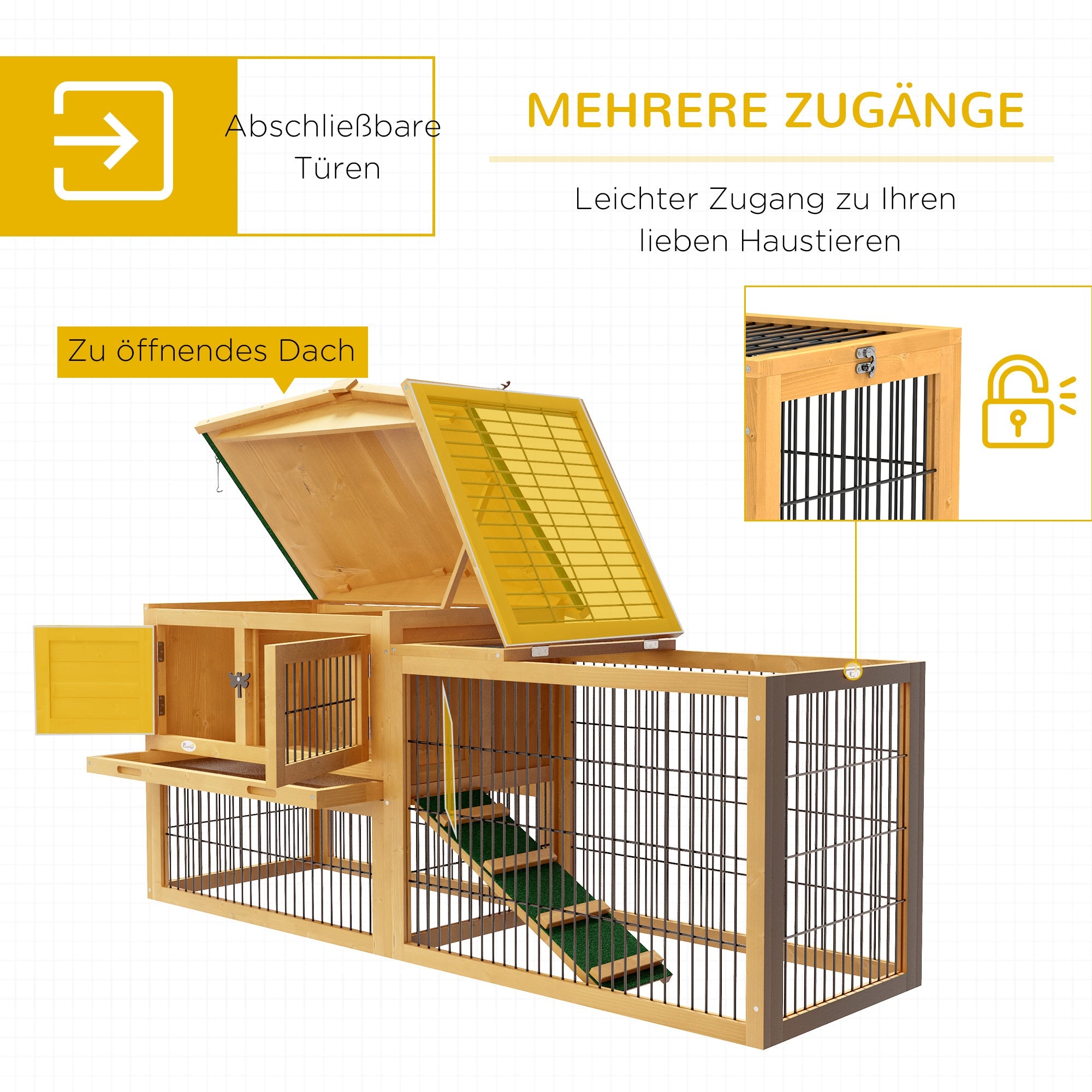 Logidon konijnenhok geel 2-laags houten wintervast 150x52x68 cm