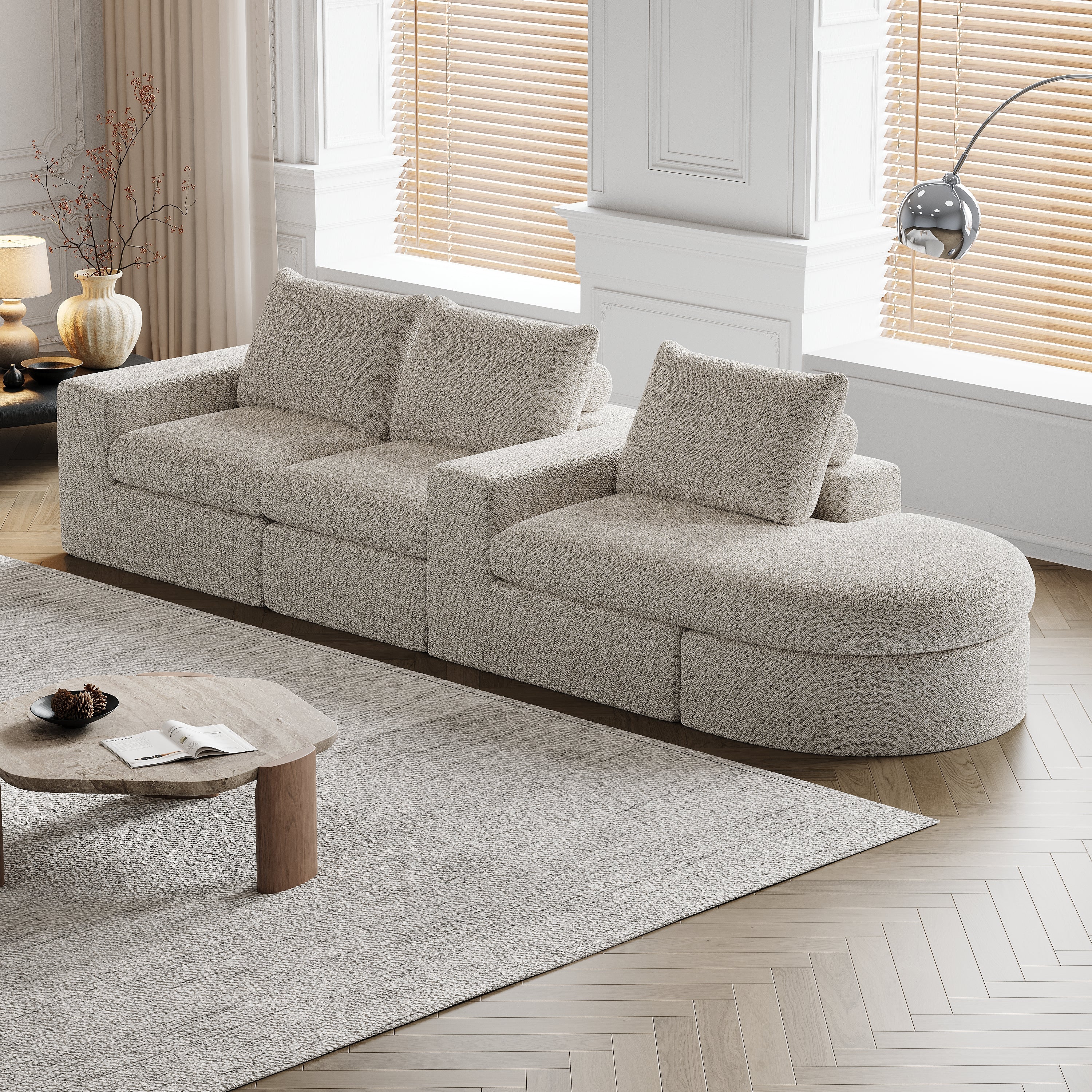 Logidon Modulair Chenille Sofa 3-zits Hoekbank Ligstoel Beige