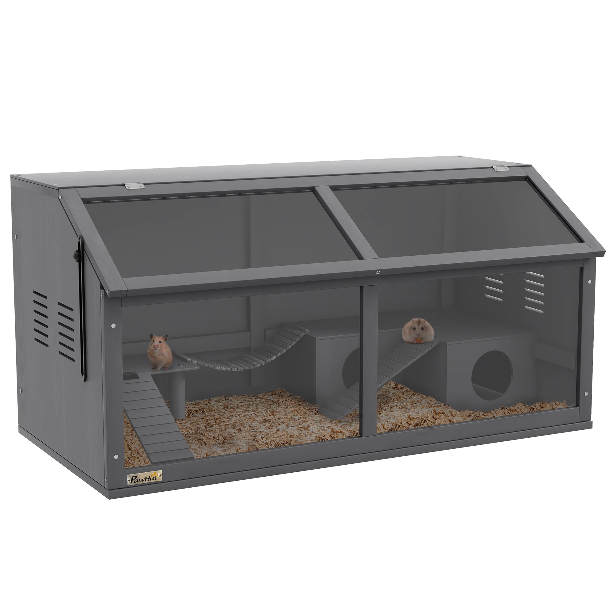 Logidon Hamsterkooi Hout 100 cm met open dakbrugladders grijs