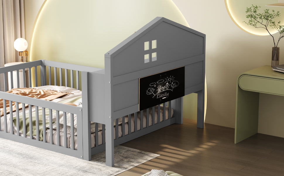 Logidon kinderbed 140x200 huisvorm massief hout grijs met opbergruimte