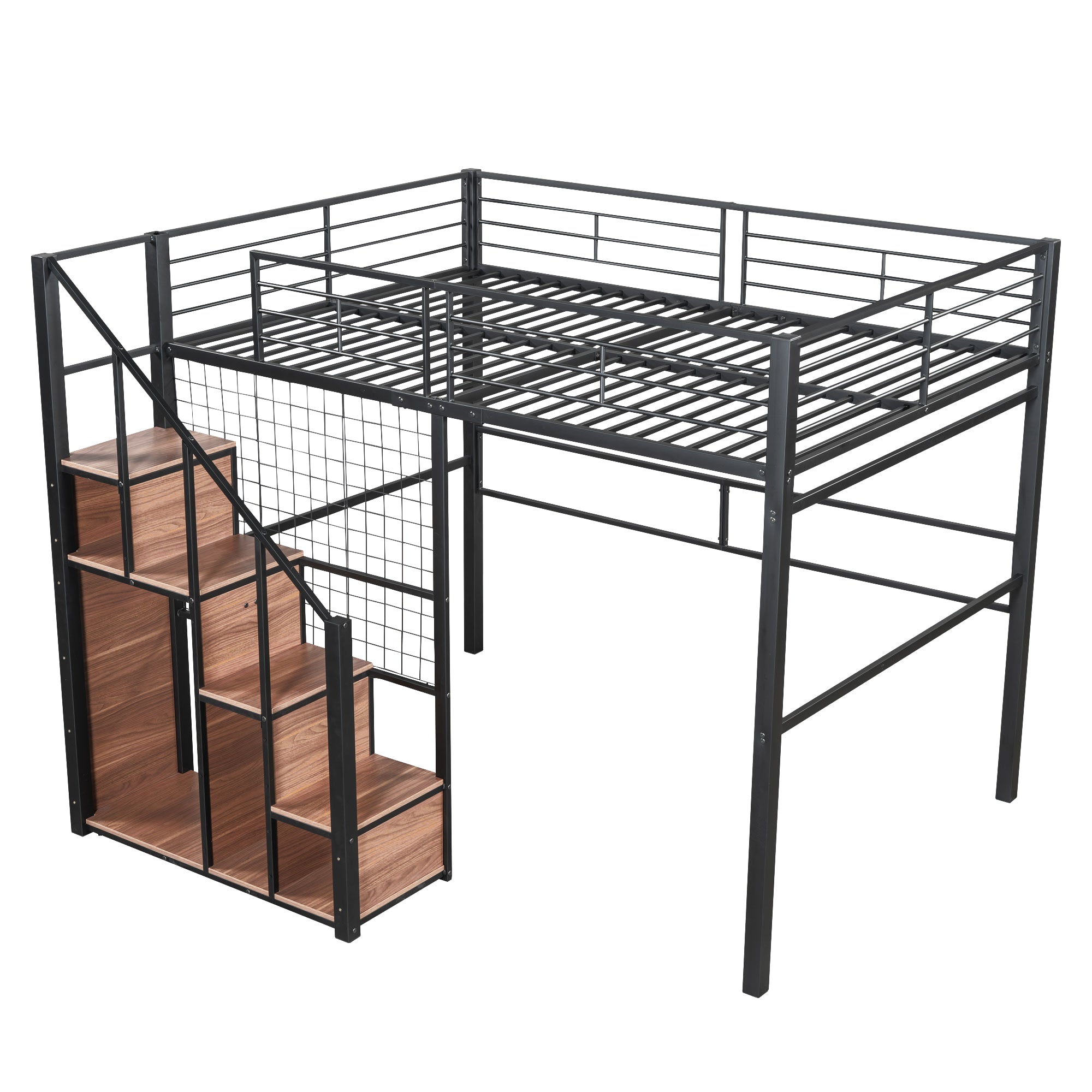 Logidon hoogslaper 140x200 met veiligheidsladder metalen frame zwart
