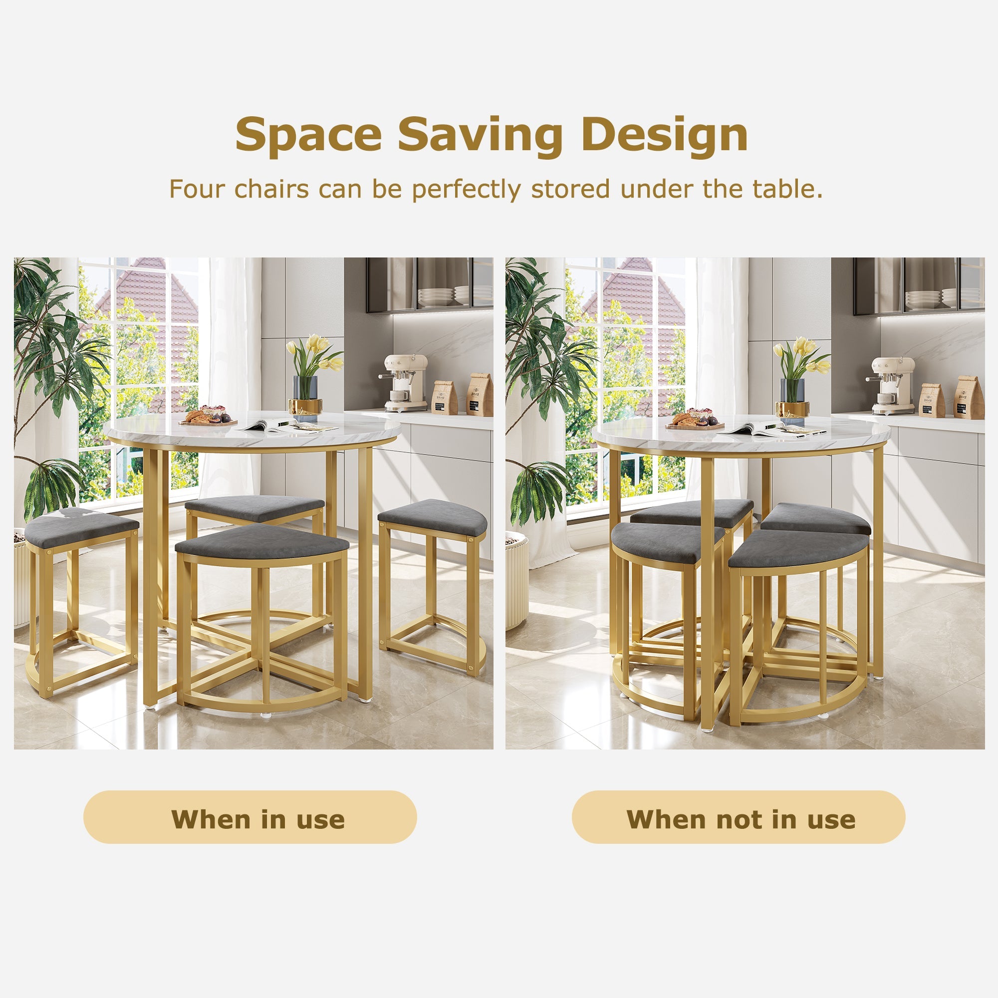 Logidon eettafelset grijs fluweel, 80x80 cm, gouden frame, 4 stoelen