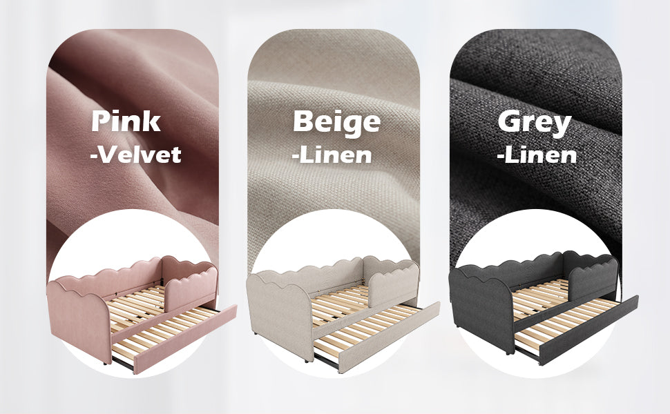 Logidon gestoffeerd dagbed 90x190 roze met uitschuifbaar bed