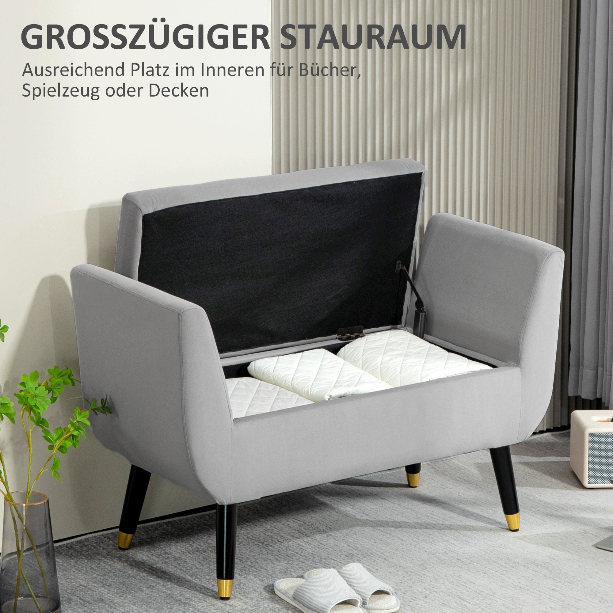 Logidon luxury bench with storage space light gray 107x42x65 cm
