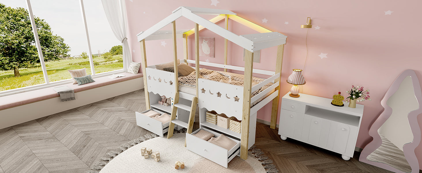 Logidon halfhoogslaper 90x200 huisvorm LED-lichtstrip 2 lades