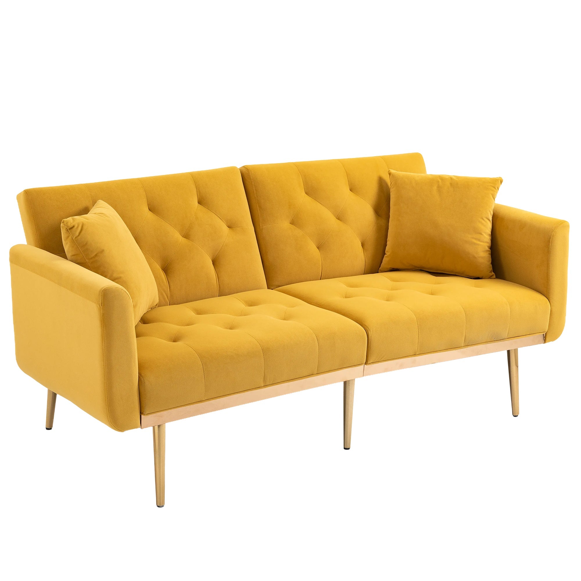 Logidon Luxe 3-zits designbank mosterdgeel fluweel slaapbank 3 posities