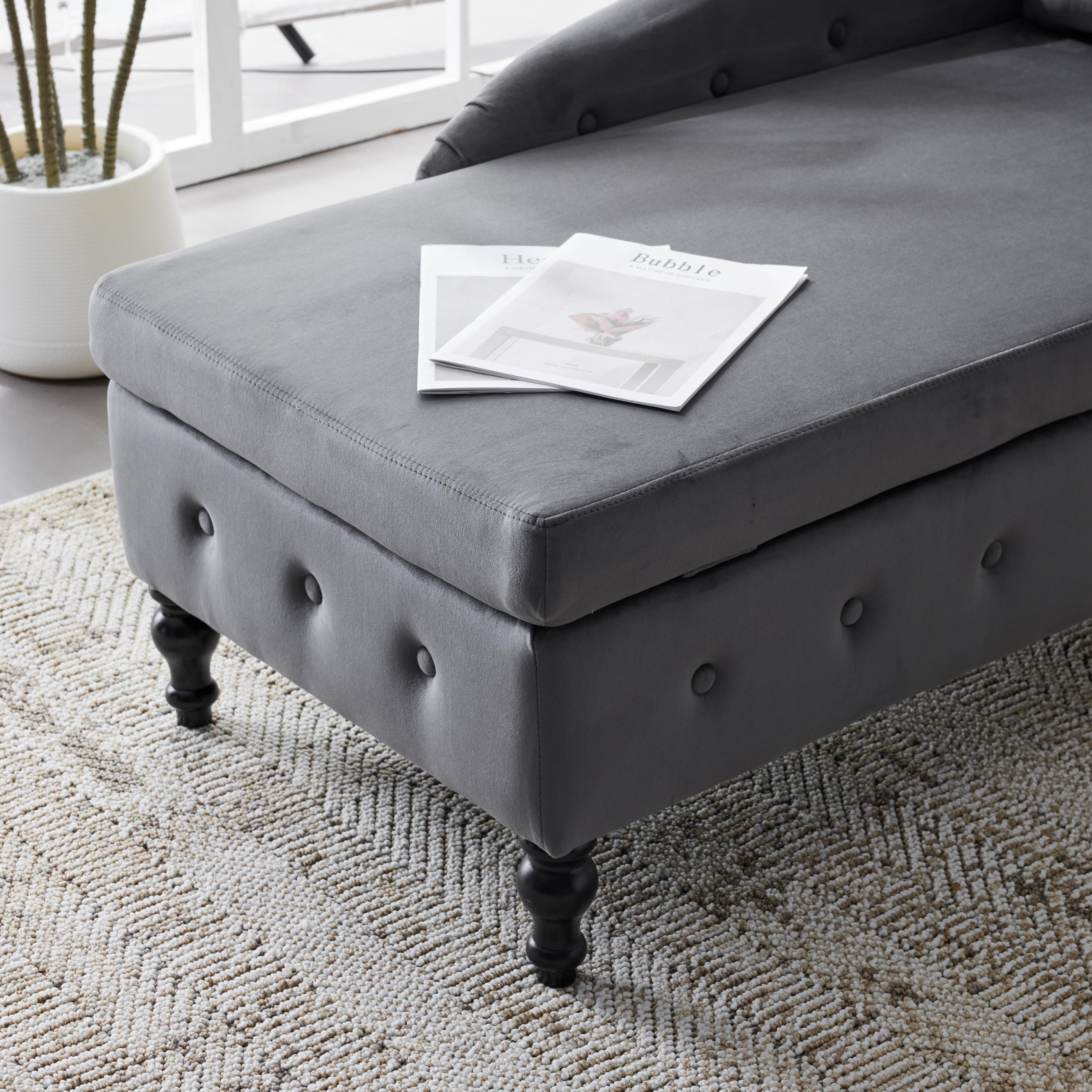 Logidon chaise longue bank grijs fluweel met opbergspijkerkop