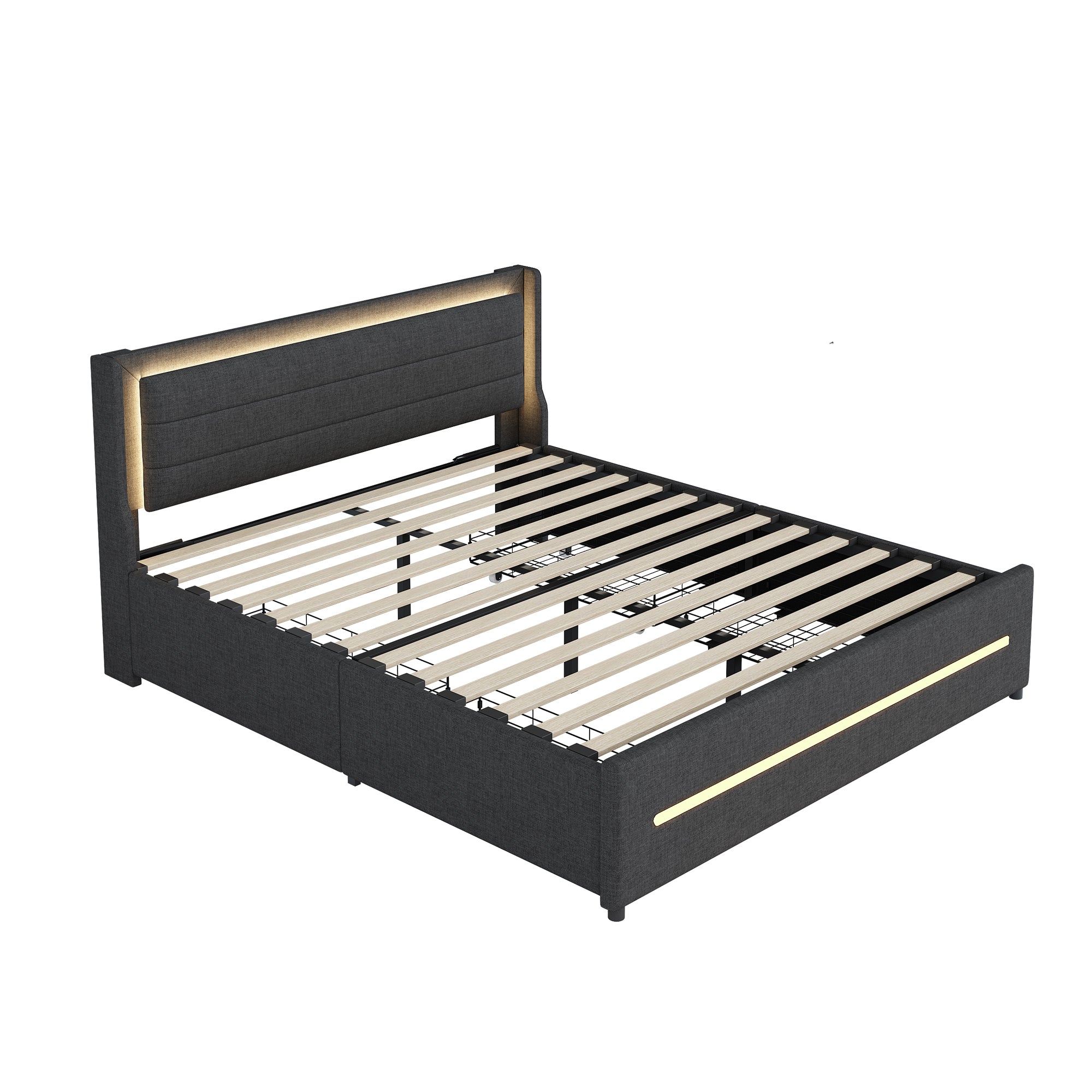 Logidon gestoffeerd bed 160x200 grijze kleur veranderende LED vier opbergvakken