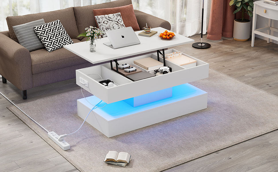 Logidon salontafel LED-verlichting en opbergruimte wit 100x50 cm
