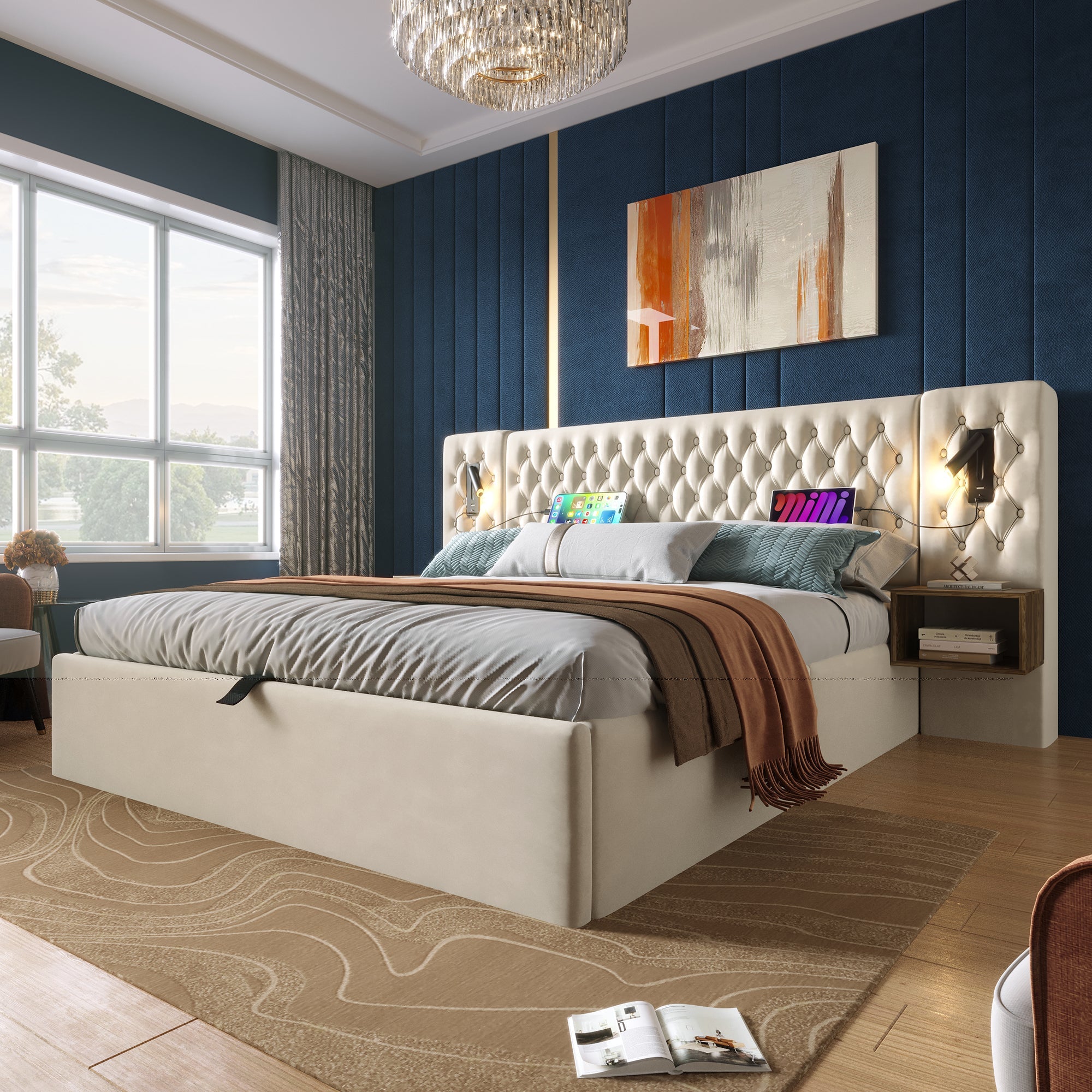 Logidon bedsysteem beige 160x200 cm hydraulisch opbergmatras