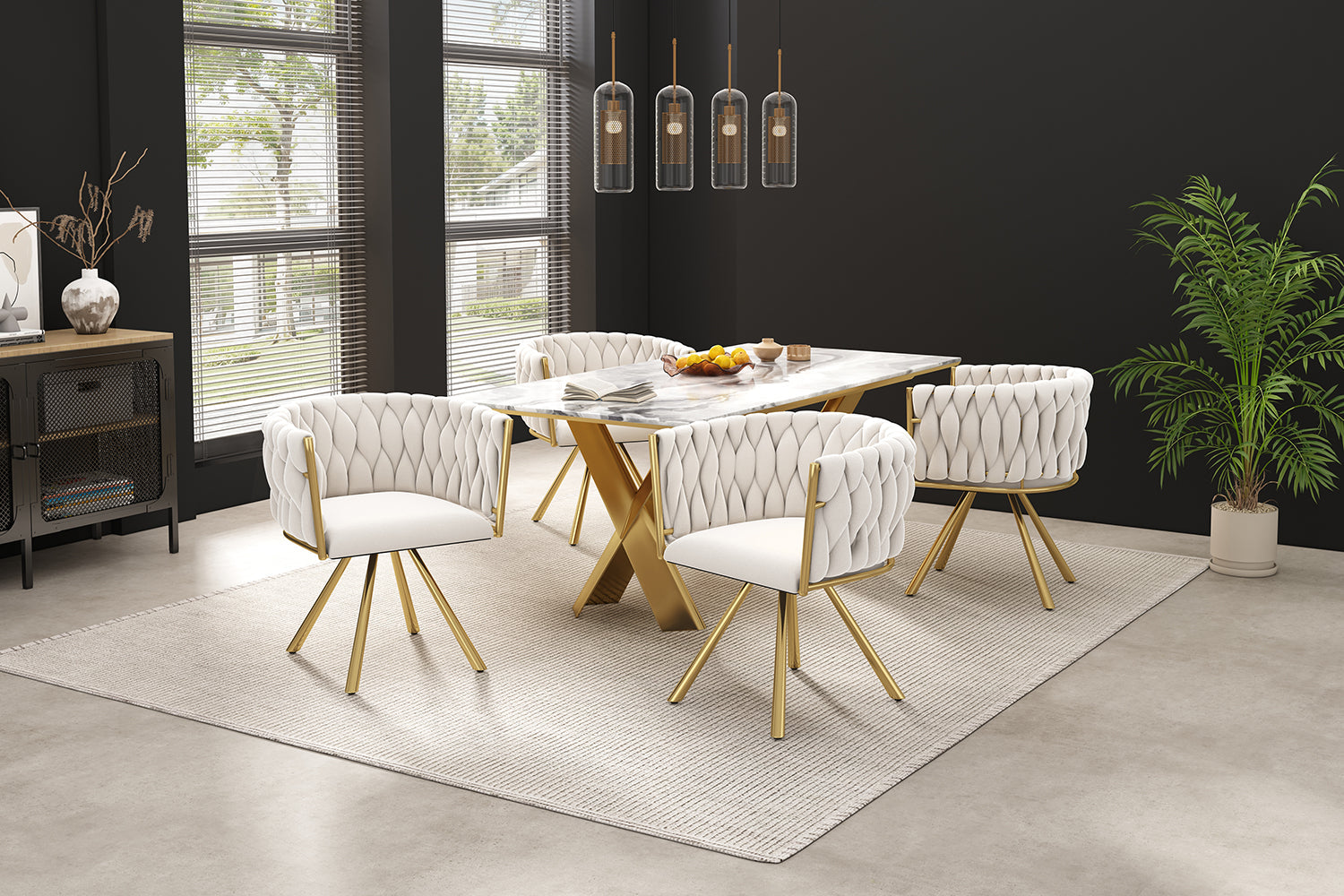 Logidon fluwelen eetkamerstoel beige goud set van 6 draaistoelen met metalen poten