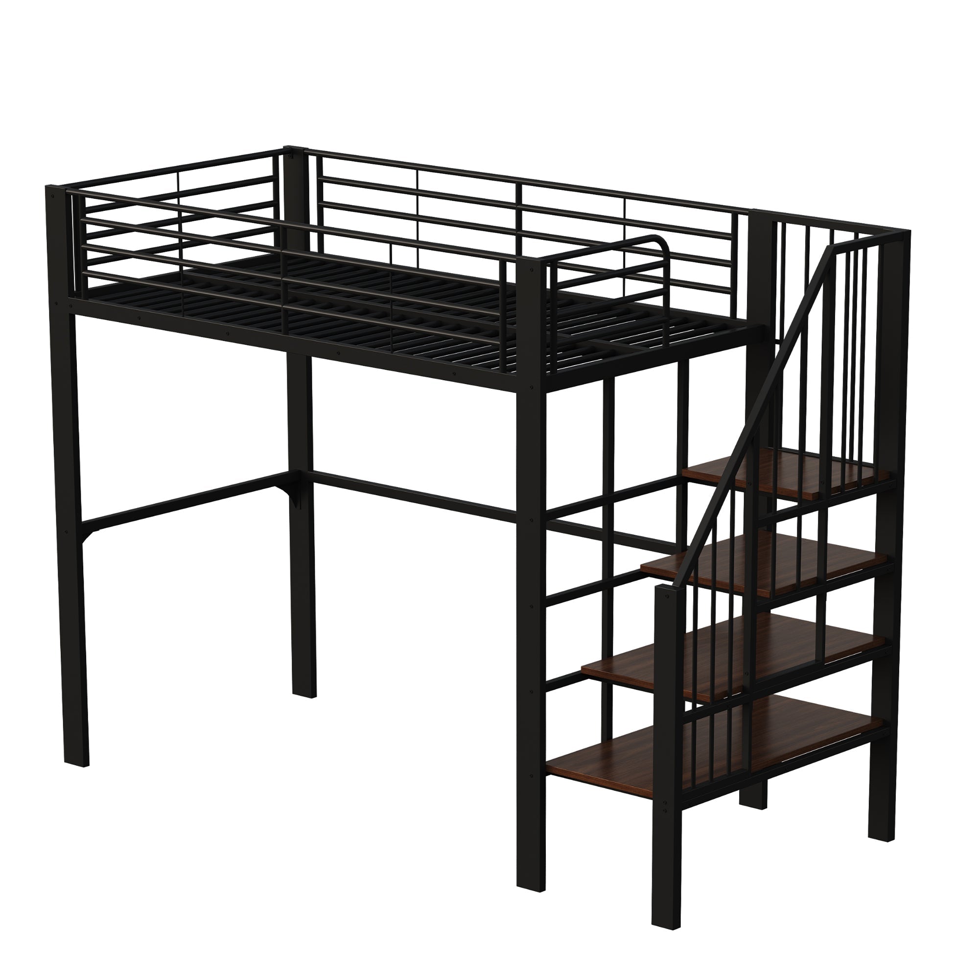 Logidon hoogslaper 90x200 met opbergruimte en trap zwart metaal