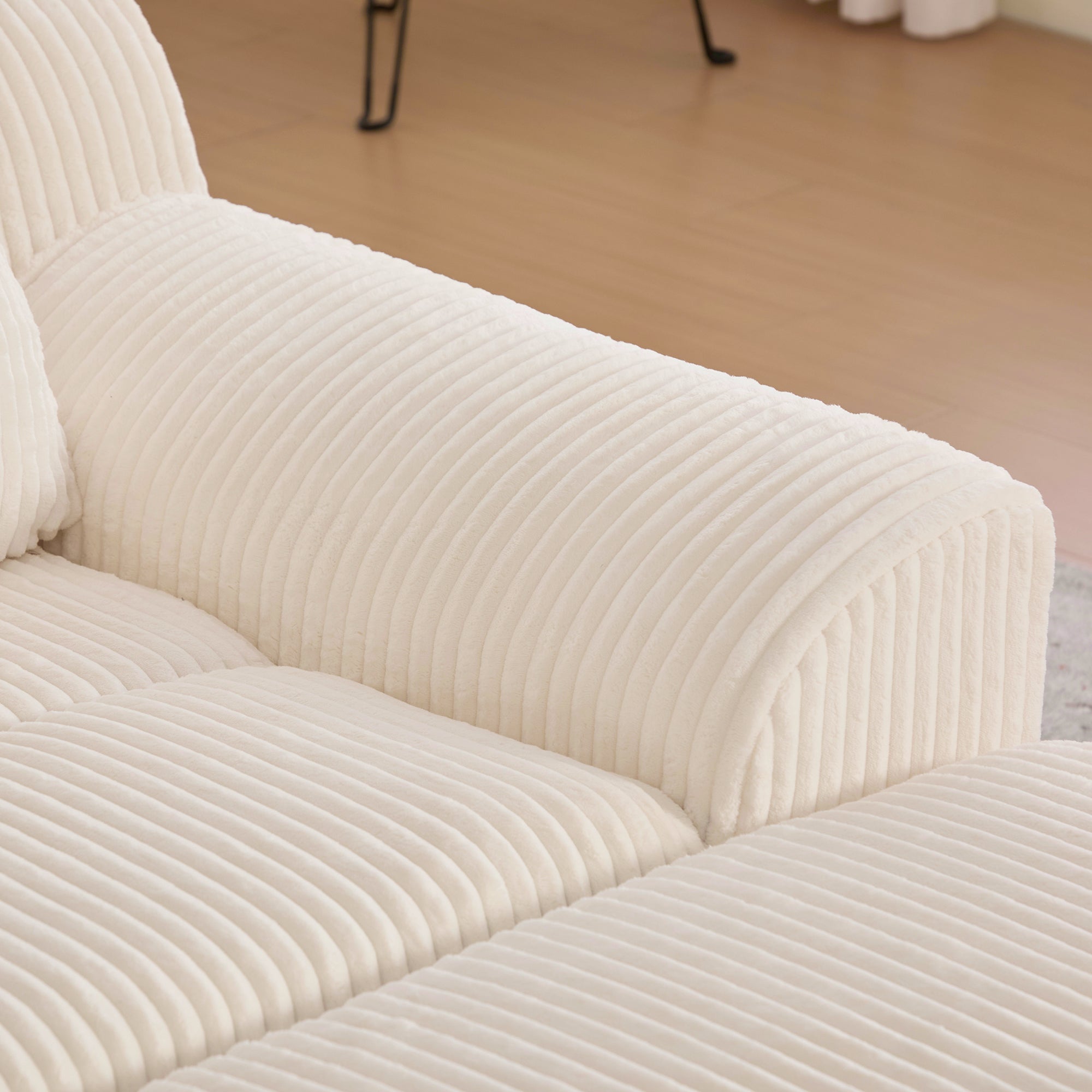 Logidon Oversized Corduroy Velvet Armchair Beige with Footstool and Cushion