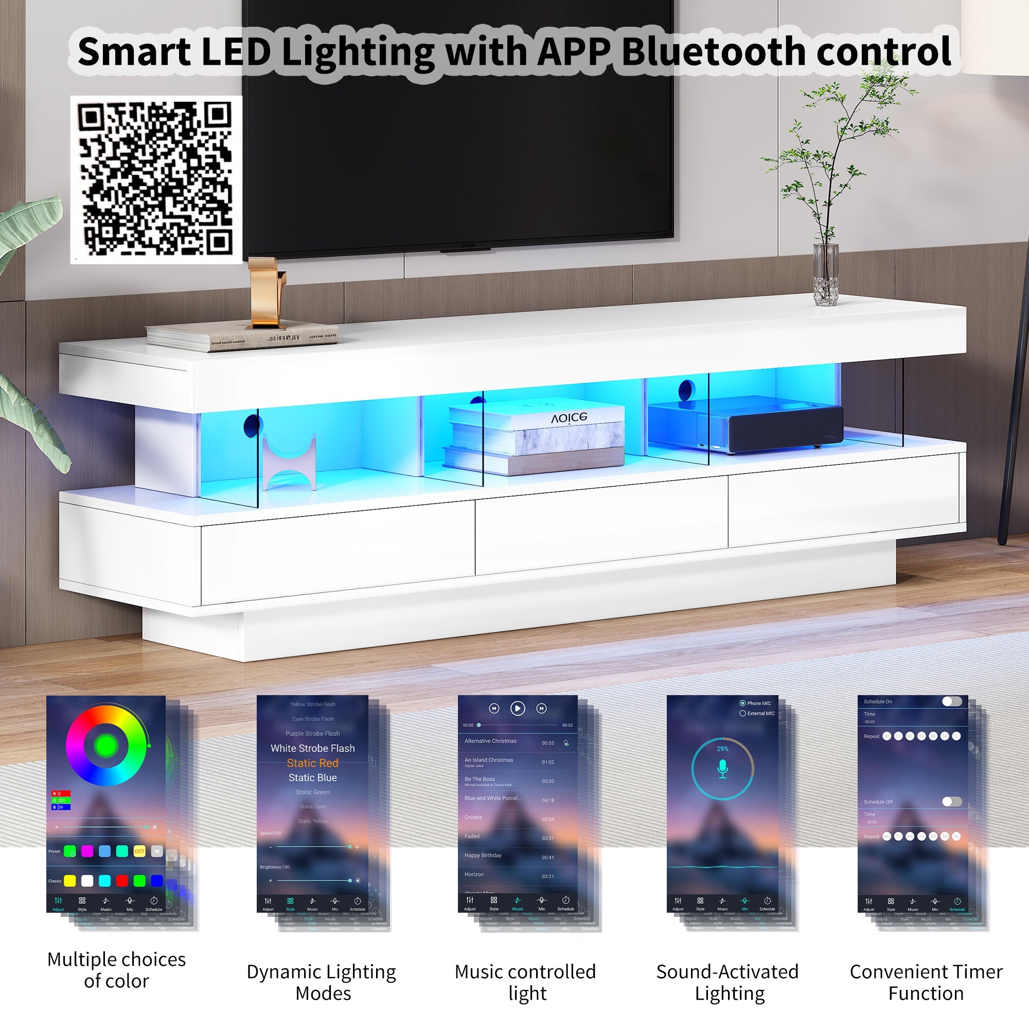 Logidon wit hoogglans TV-meubel 160 x 38 x 50,5 cm LED-verlichting
