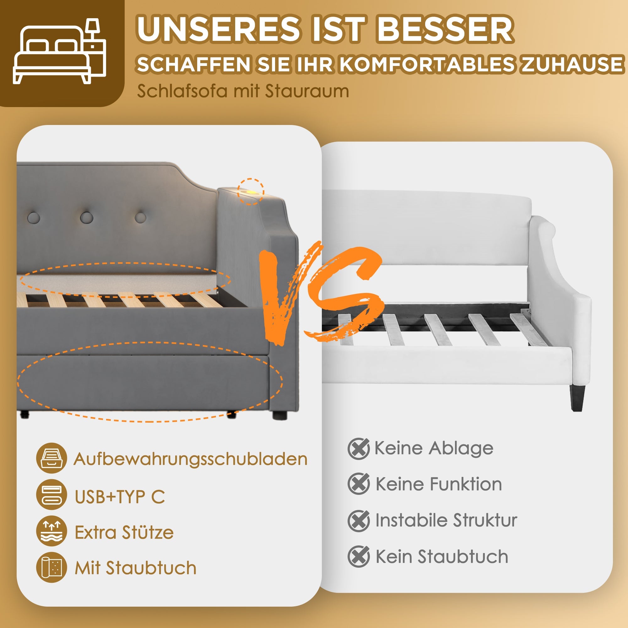 Logidon gestoffeerde slaapbank 90x200 cm fluweelgrijs USB-leeslamp