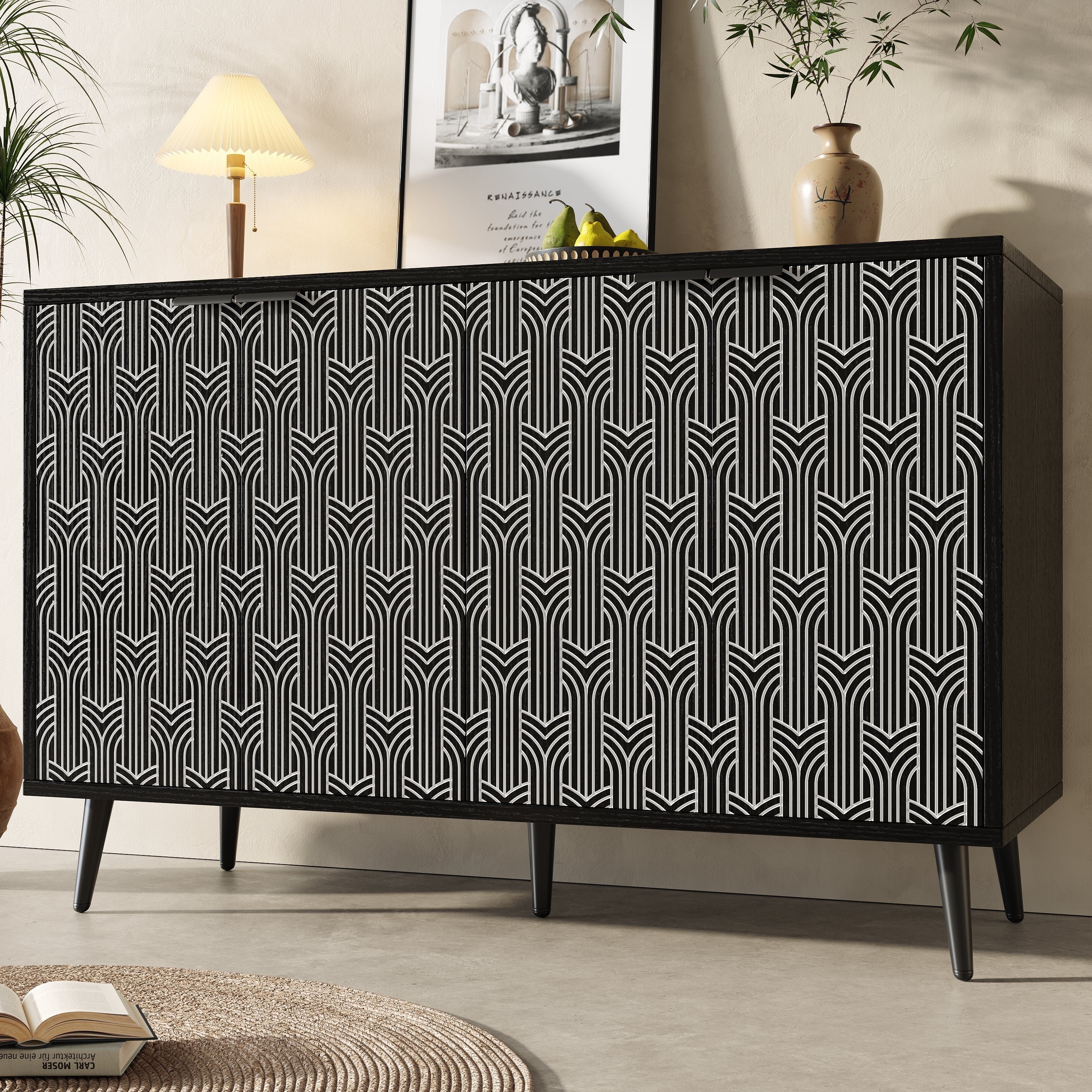 Logidon eetkamerkast 120x35x78 cm zwart met visgraatmotief