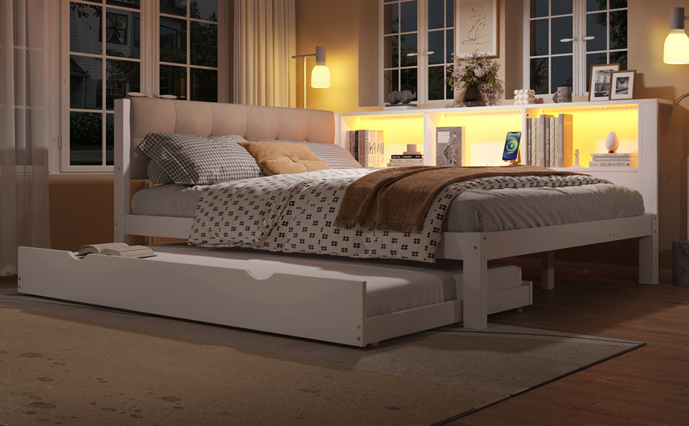 Logidon daybed wit 140x200 CM met uitschuifbaar bed LED-verlichting