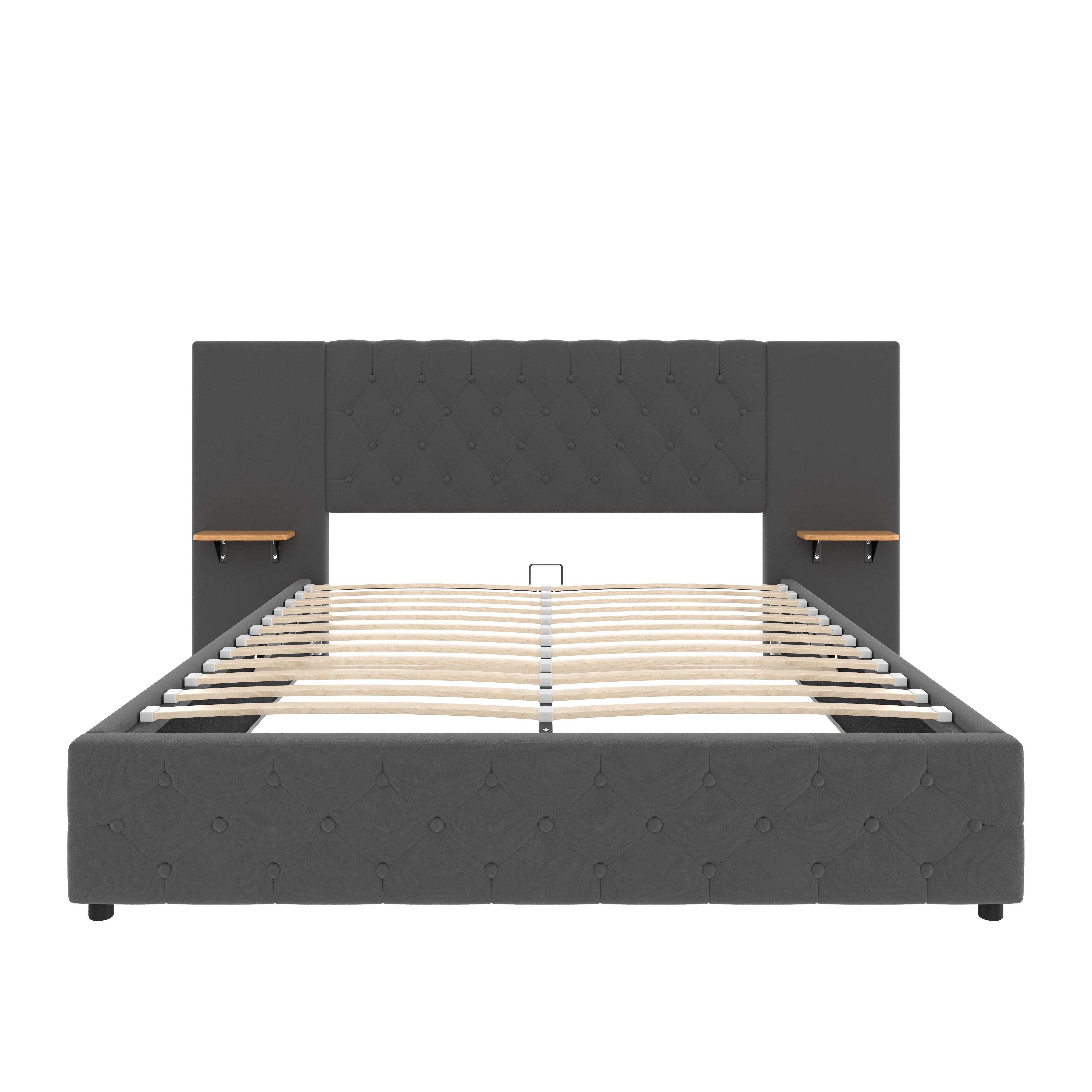 Logidon bedframe 140x200 cm grijs fluweel breed hoofdbord LED