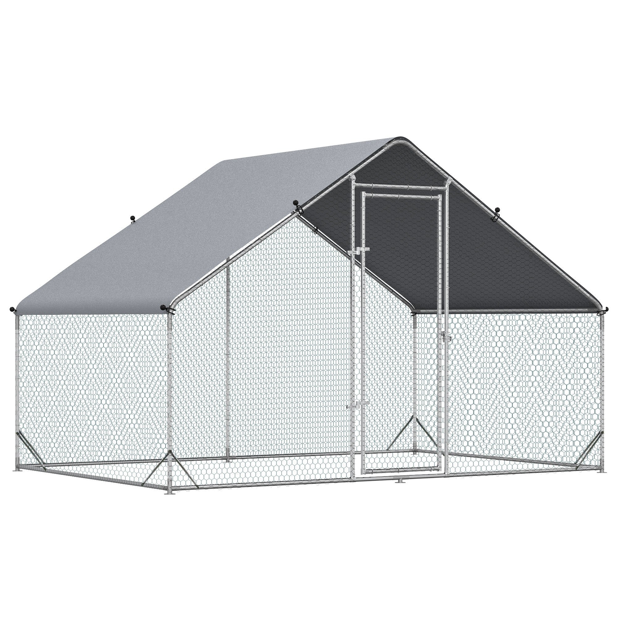 Logidon kippenhok buitenverblijf staal 300 x 200 x 200 cm zilveren deksel