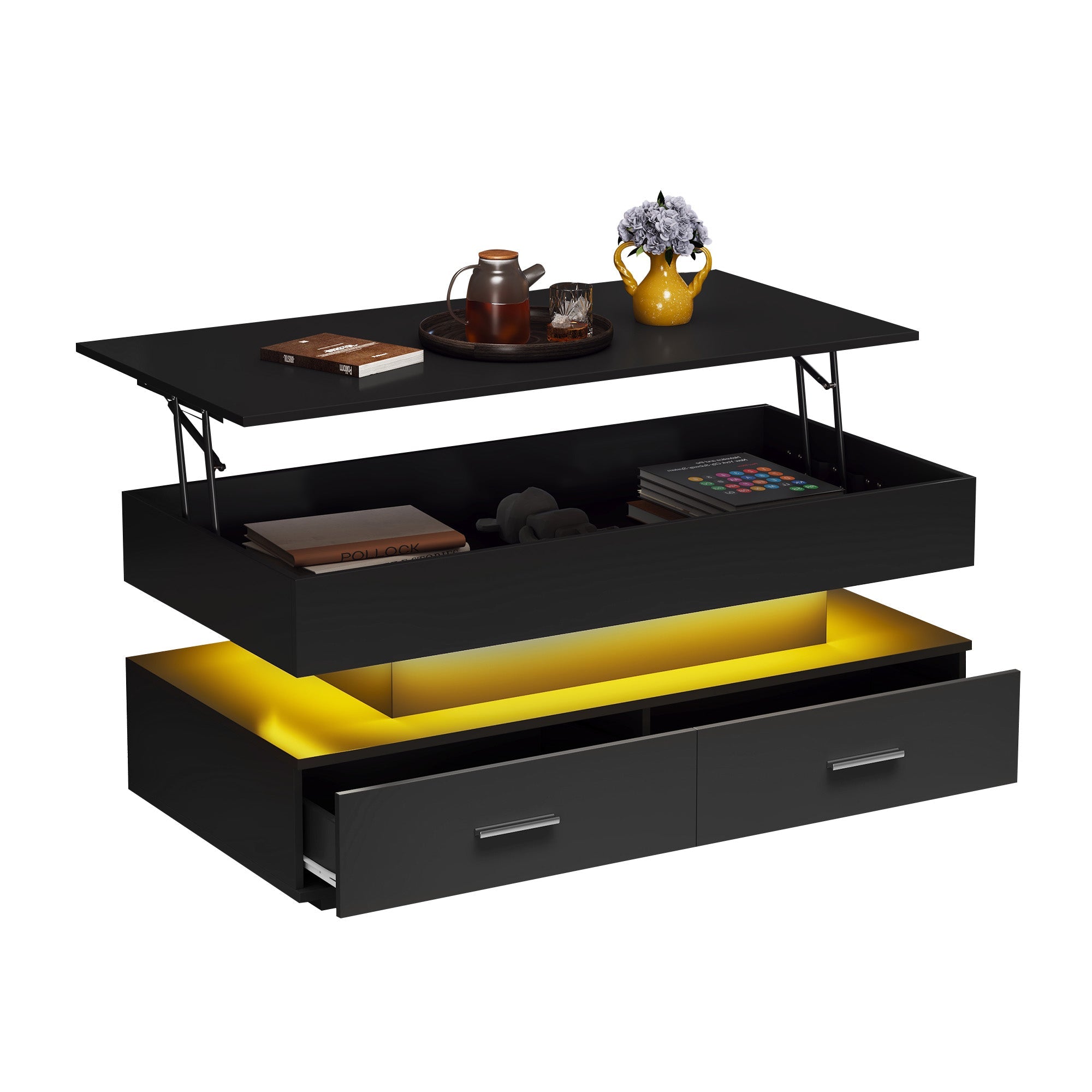 Logidon Verstelbare Salontafel 100x50x44 cm Zwart LED Verlichting