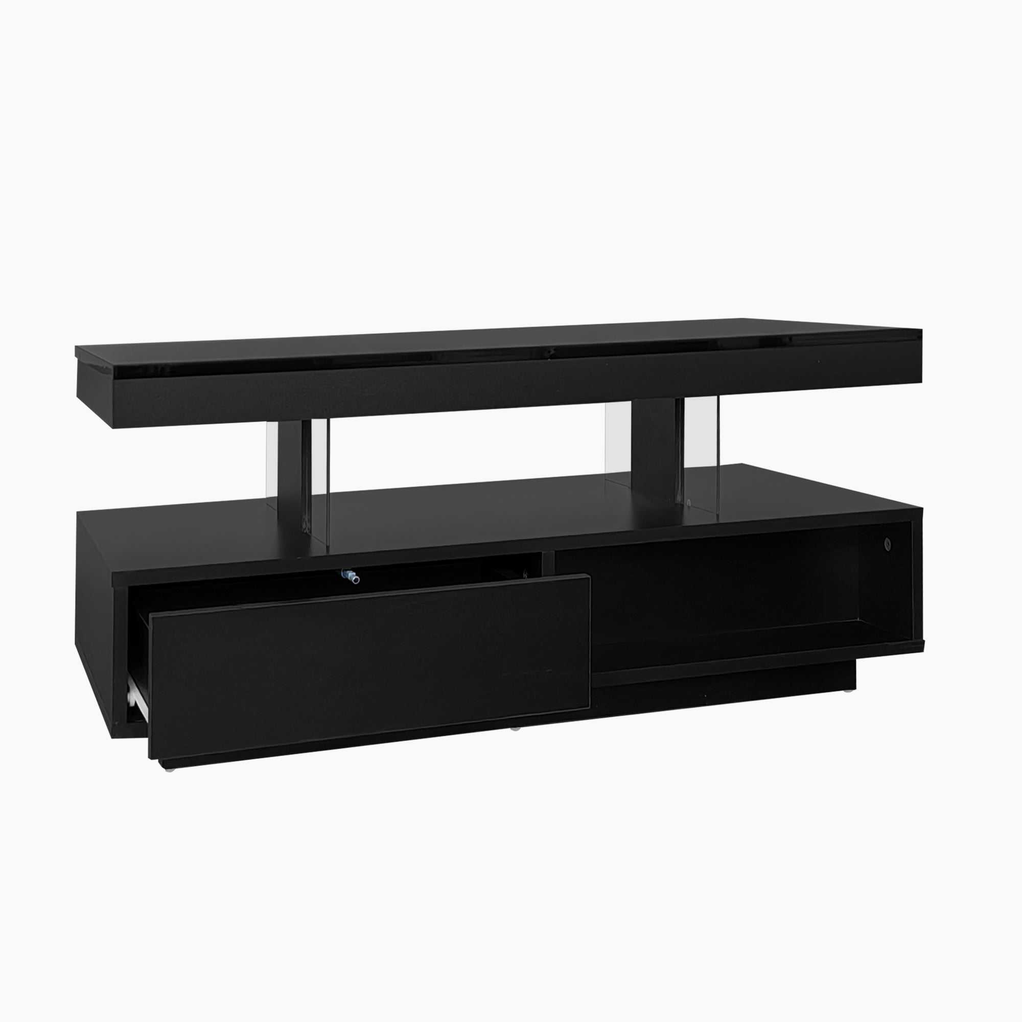 Logidon hoogglans salontafel zwart 95x50x42,5 cm glazen bladen