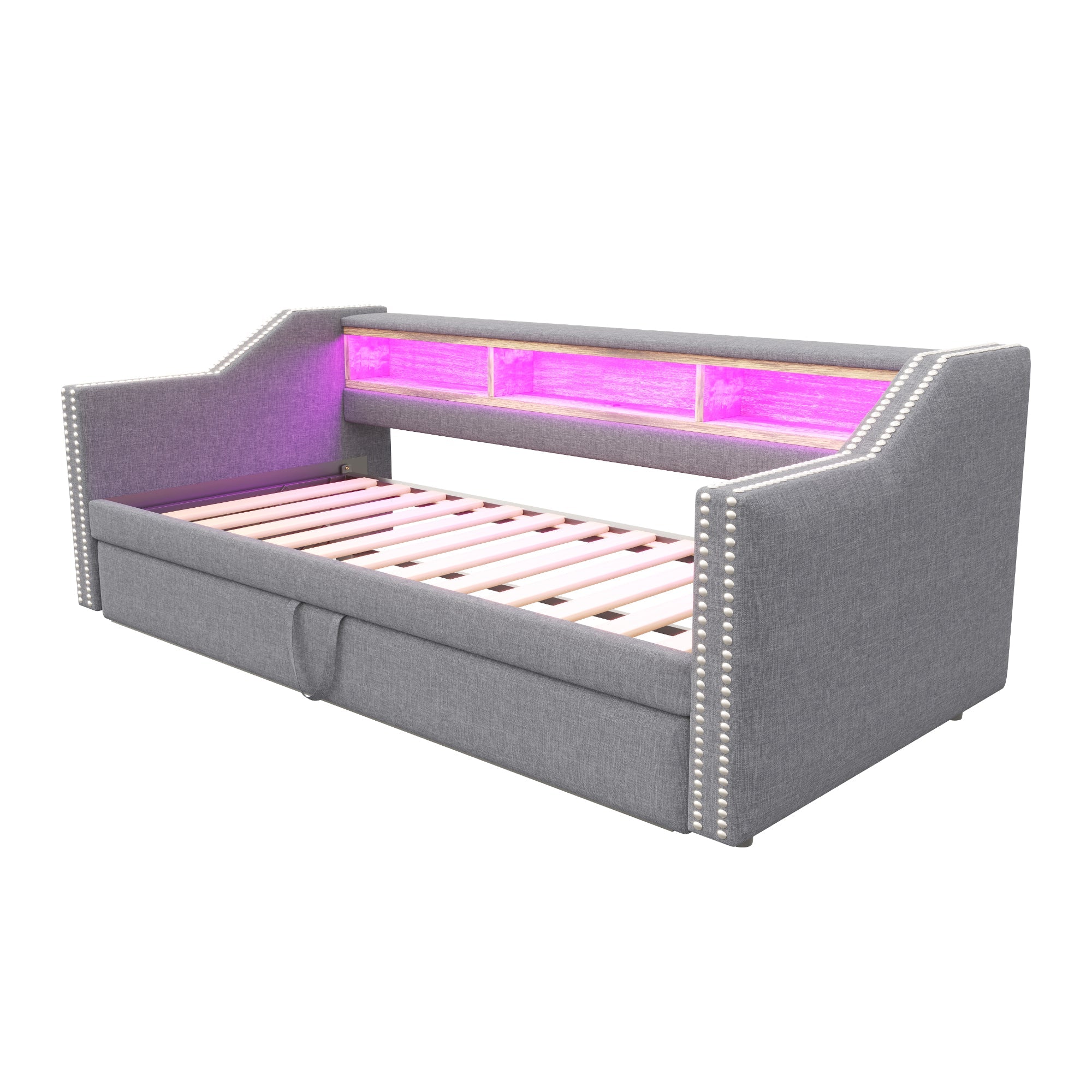 Logidon upholstered bed pull-out sofa bed 90/180 x 190 cm light gray storage compartment