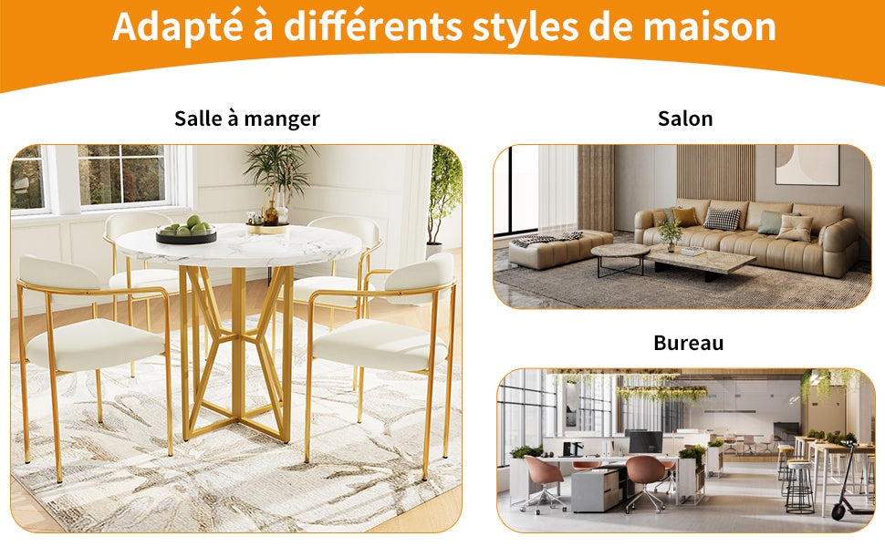 Logidon ronde eettafel 80x80 cm marmerlook gouden poten 4-6 personen