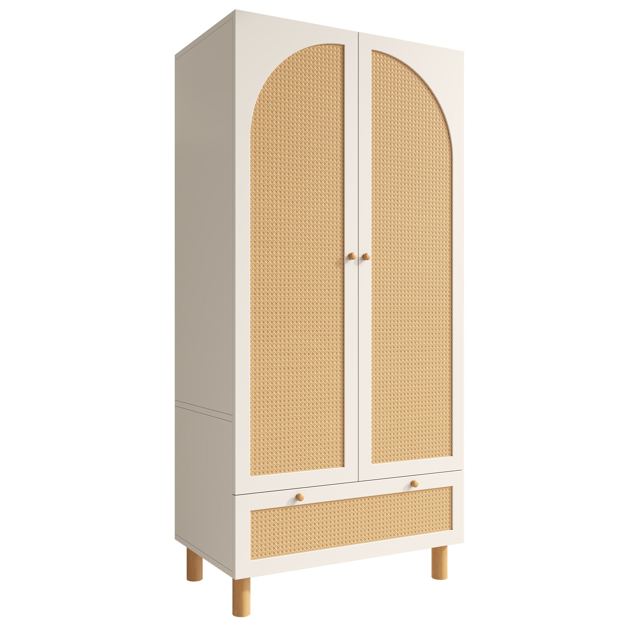 Logidon kledingkast wit met rotan deuren 180x85x52 cm landelijke stijl