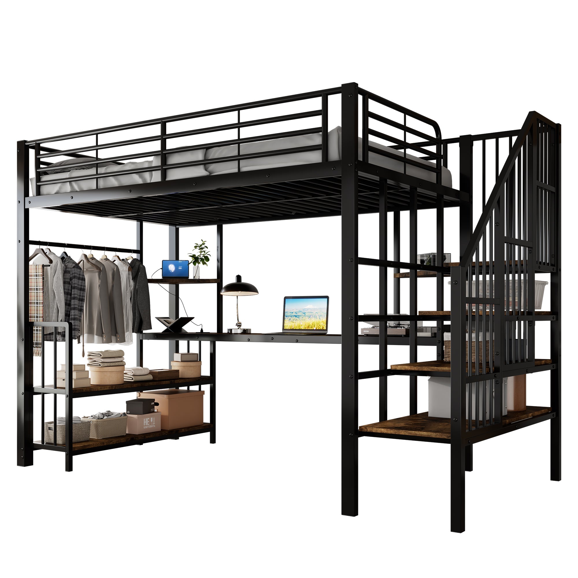 Logidon hoogslaper 120x200 zwart met ladder en oplaadpoort