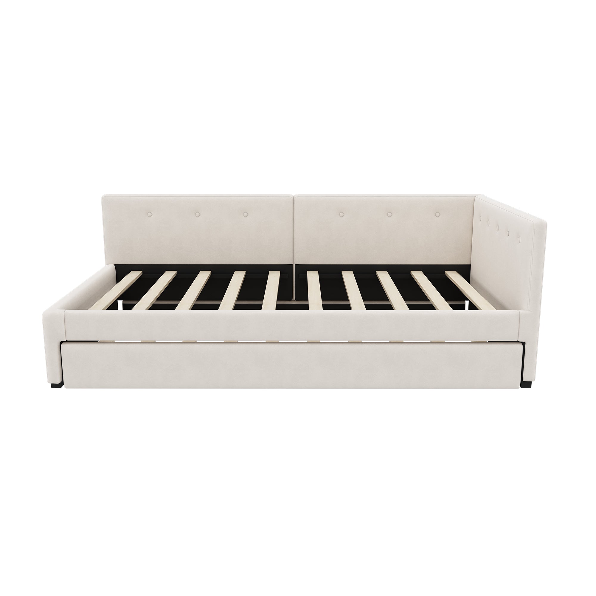 Logidon gestoffeerd bed 90x200 cm beige met lattenbodem en hoofdbord