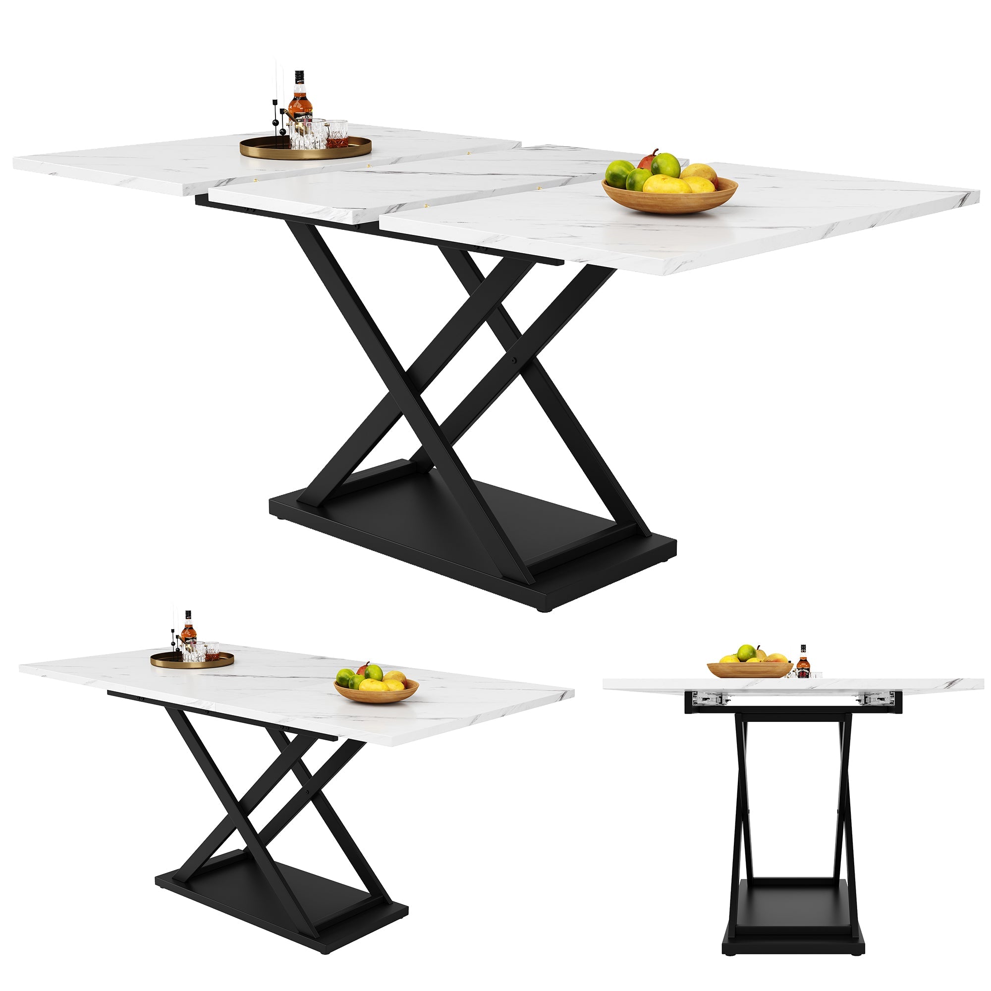 Logidon uitschuifbare eettafel 120-160 x 80 cm wit marmerlook