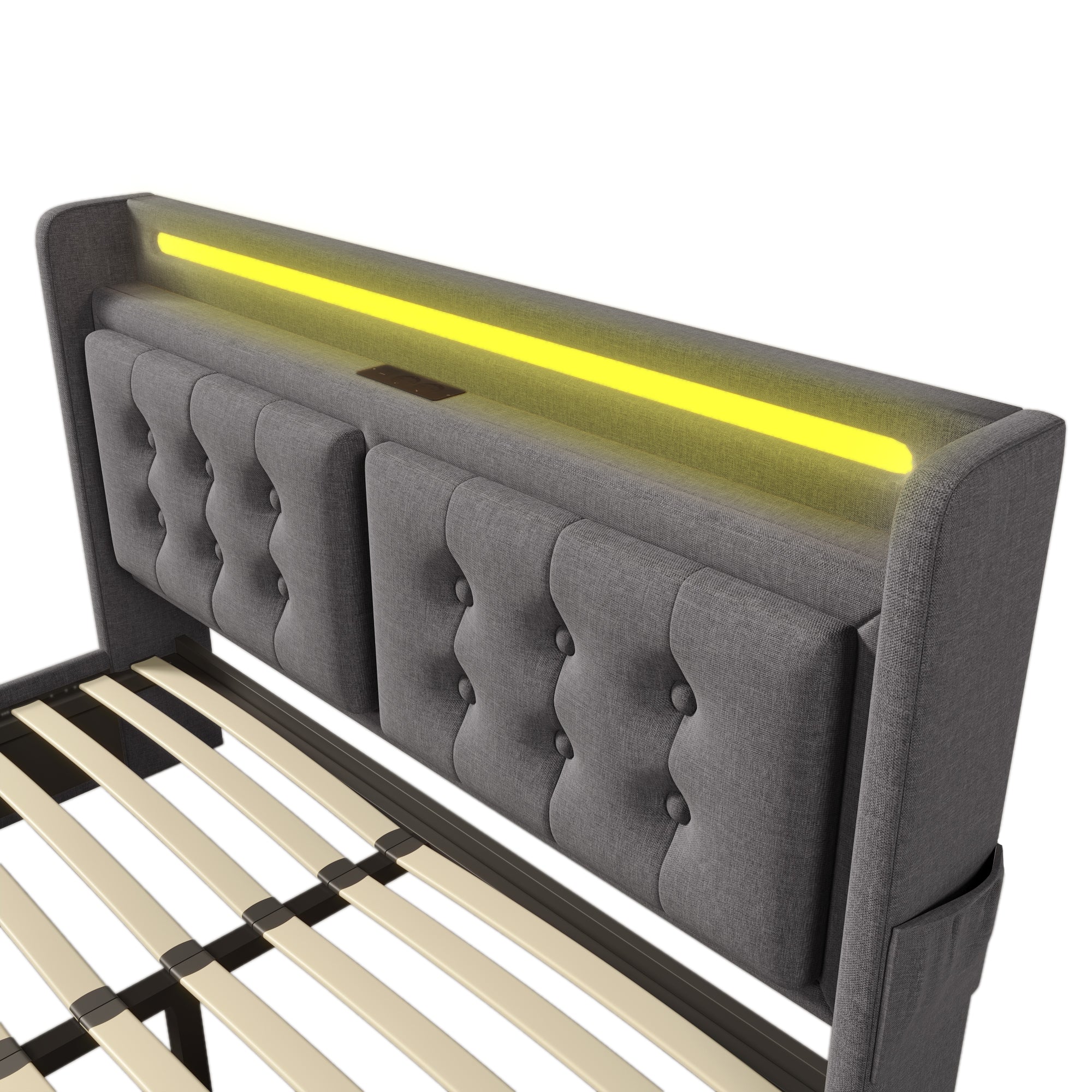 Logidon gestoffeerd bed 140x200 LED-hoofdeinde, USB-C, 4 laden, grijs