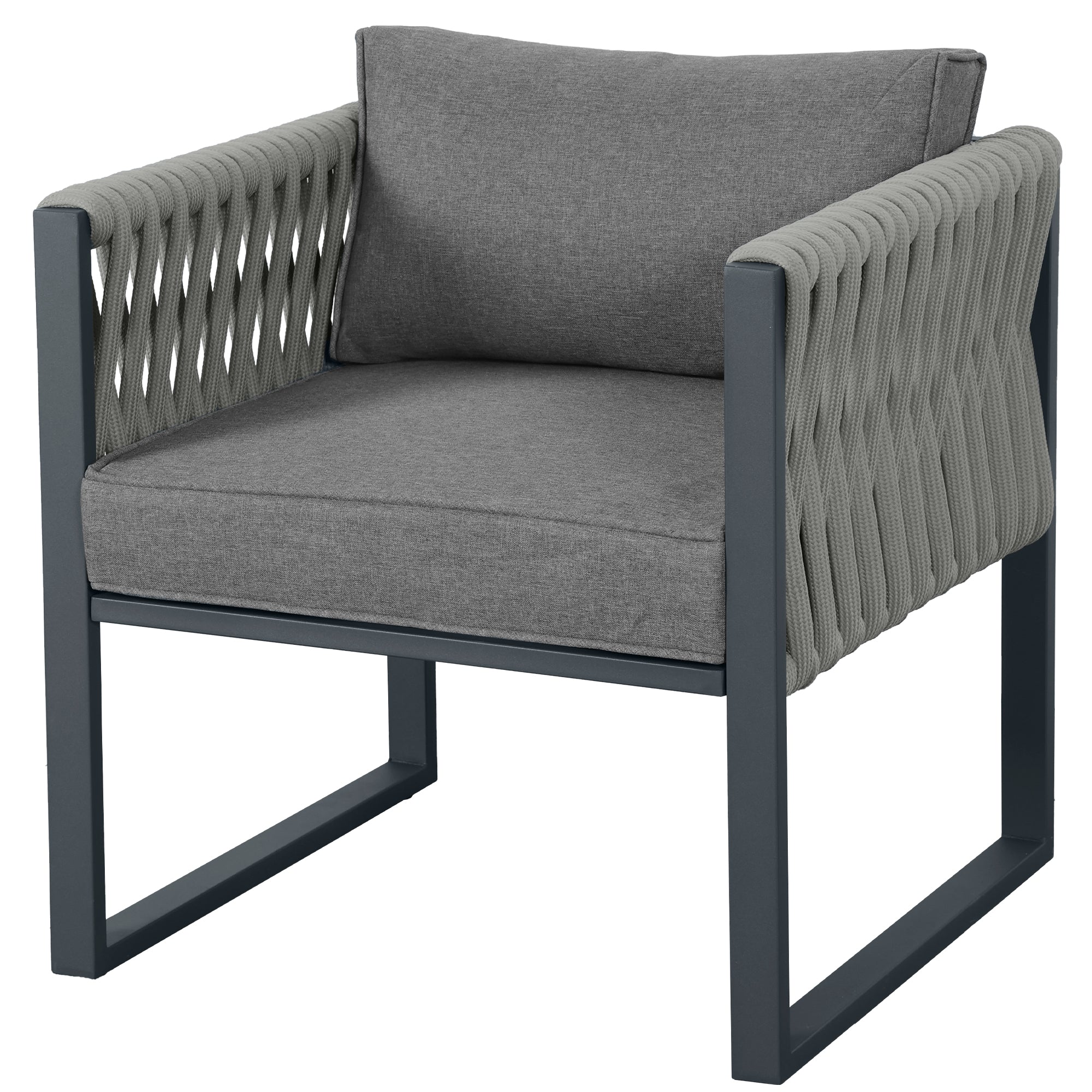 Logidon Tuinloungeset Grijs Touw met Gegalvaniseerd Ijzeren Frame Set van 4