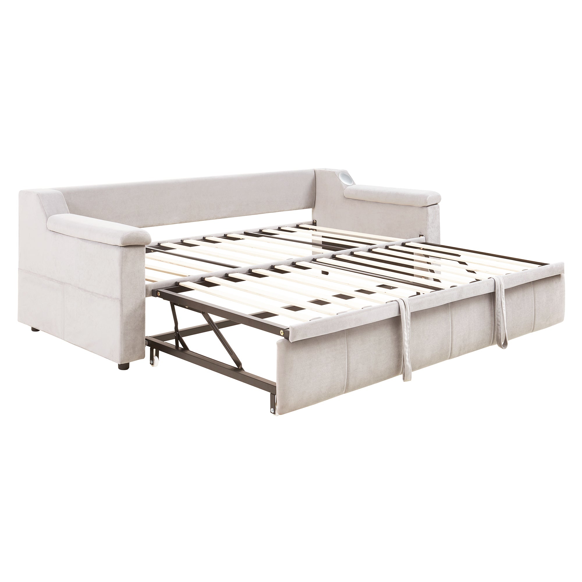 Logidon slaapbank gestoffeerd bed 90/180x190 beige fluweel Bluetooth