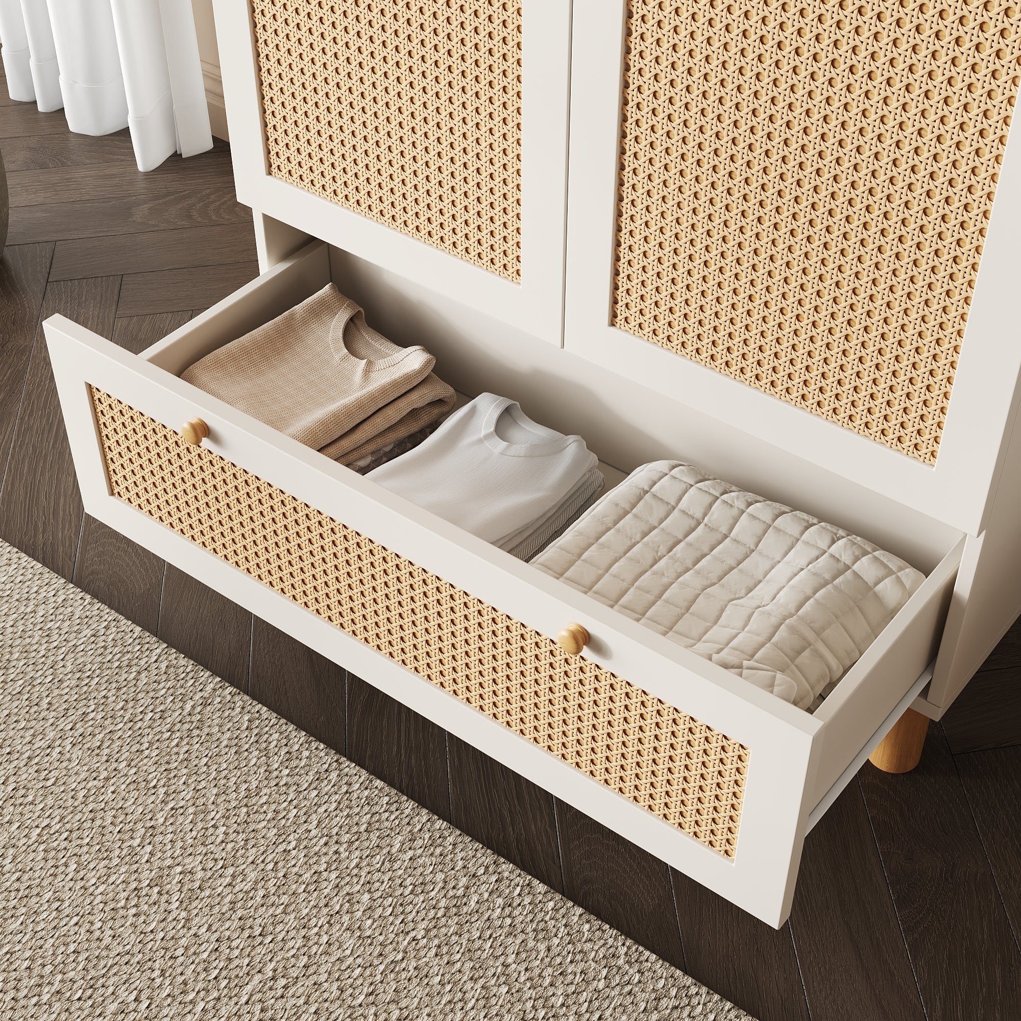 Logidon kledingkast wit met rotan deuren 180x85x52 cm landelijke stijl
