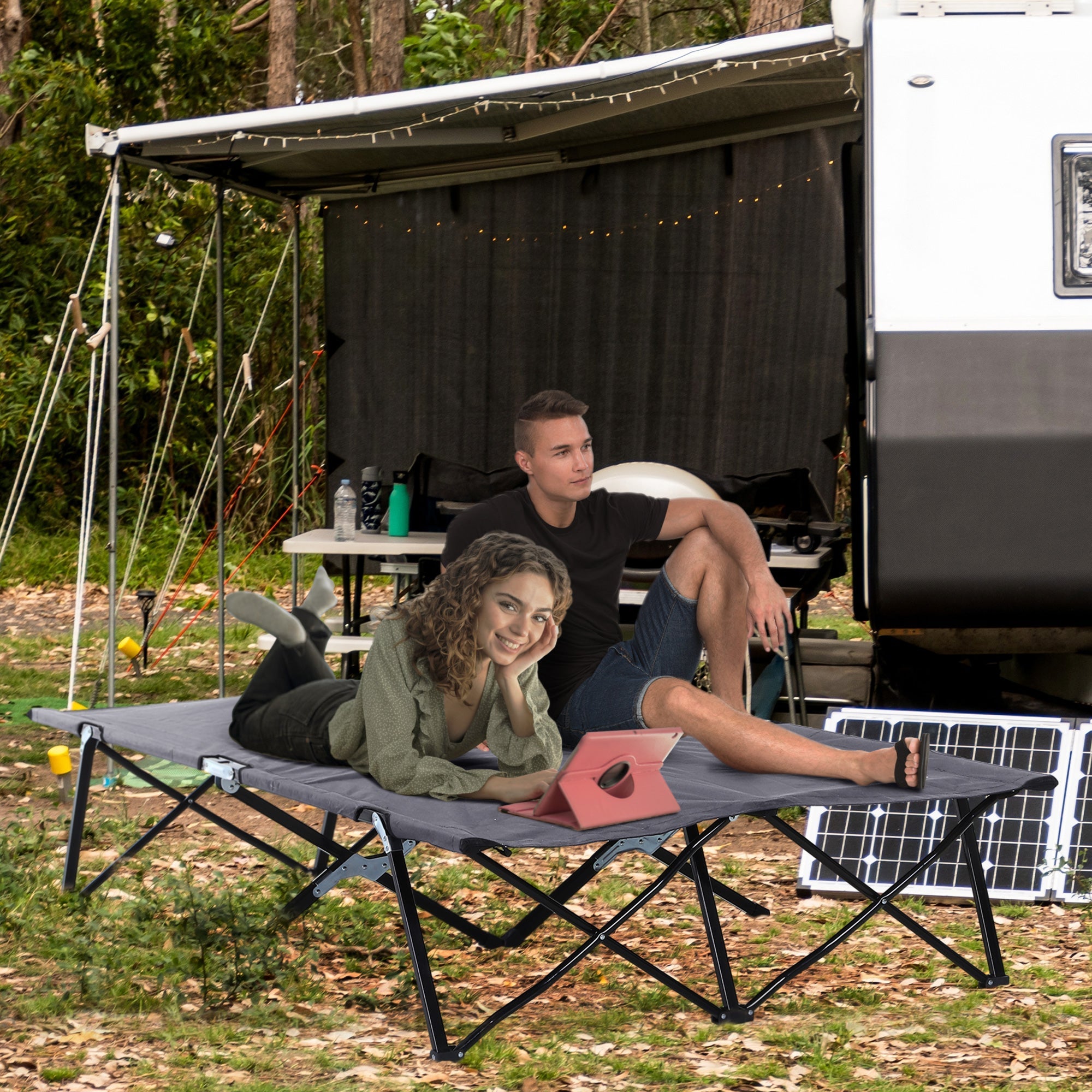 Logidon opklapbaar campingbedje voor 2 personen grijs 193x125x40 cm