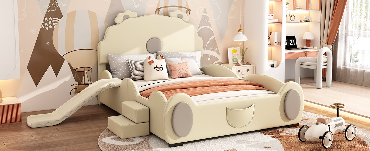 Logidon Cartoon Bear Bed 90x200 cm With Slide And Ladder Beige