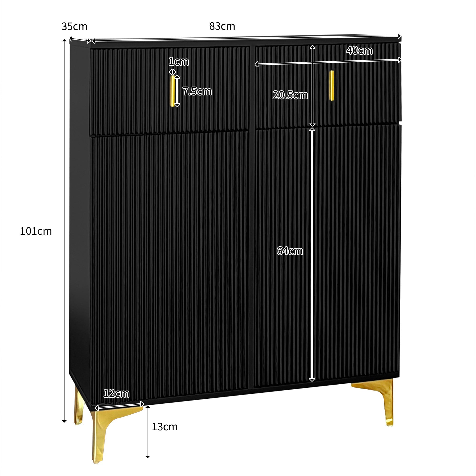 Logidon Elegant Dressoir Zwarte Structuurpanelen Verstelbare Planken