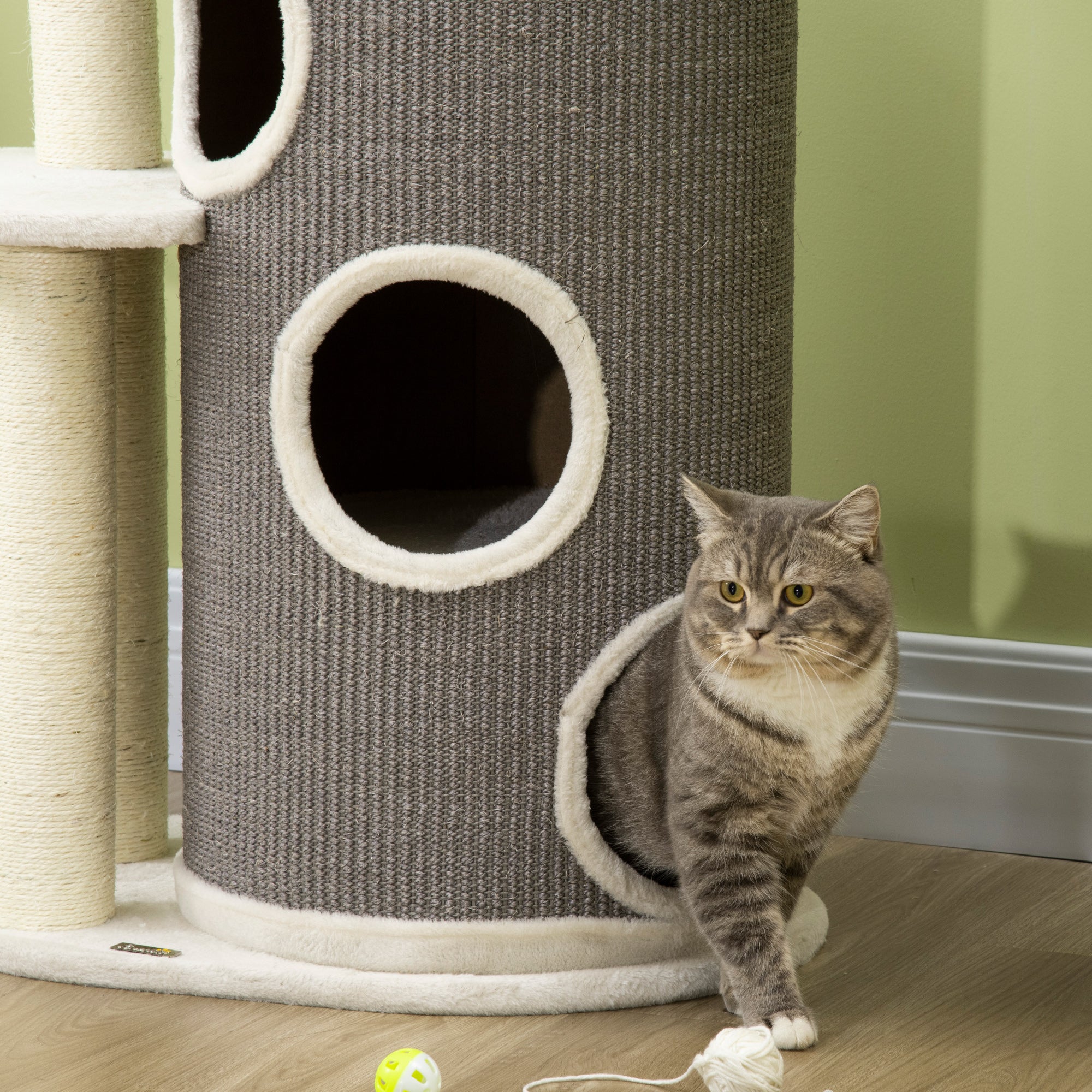 Logidon Krabpaal 109 cm Wit Grijs met Krabton en Kattenmand