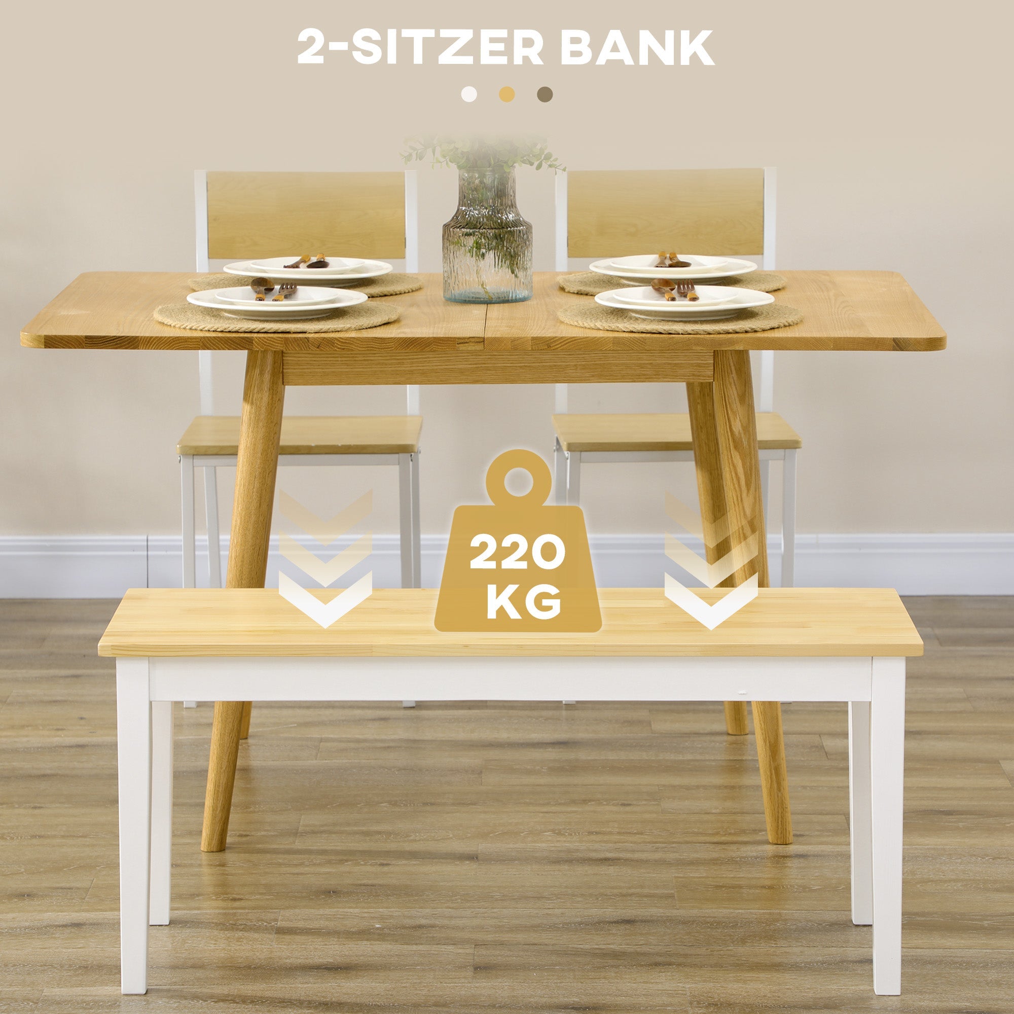Logidon bank 2-zits wit grenenhout 102x36x45 cm, 220 kg