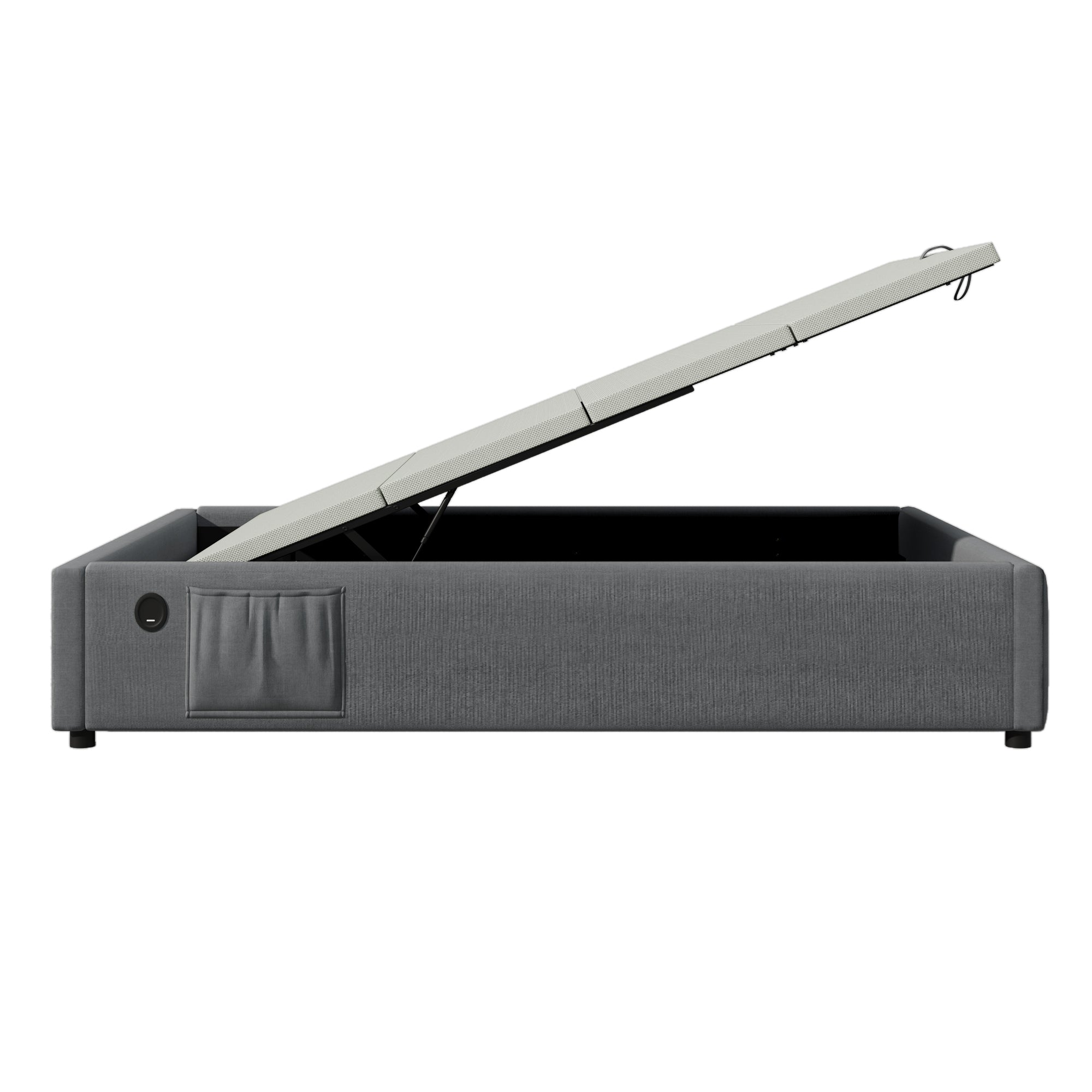 Logidon gestoffeerd bed 90x200 cm grijs met USB-C oplaadfunctie zonder hoofdeinde