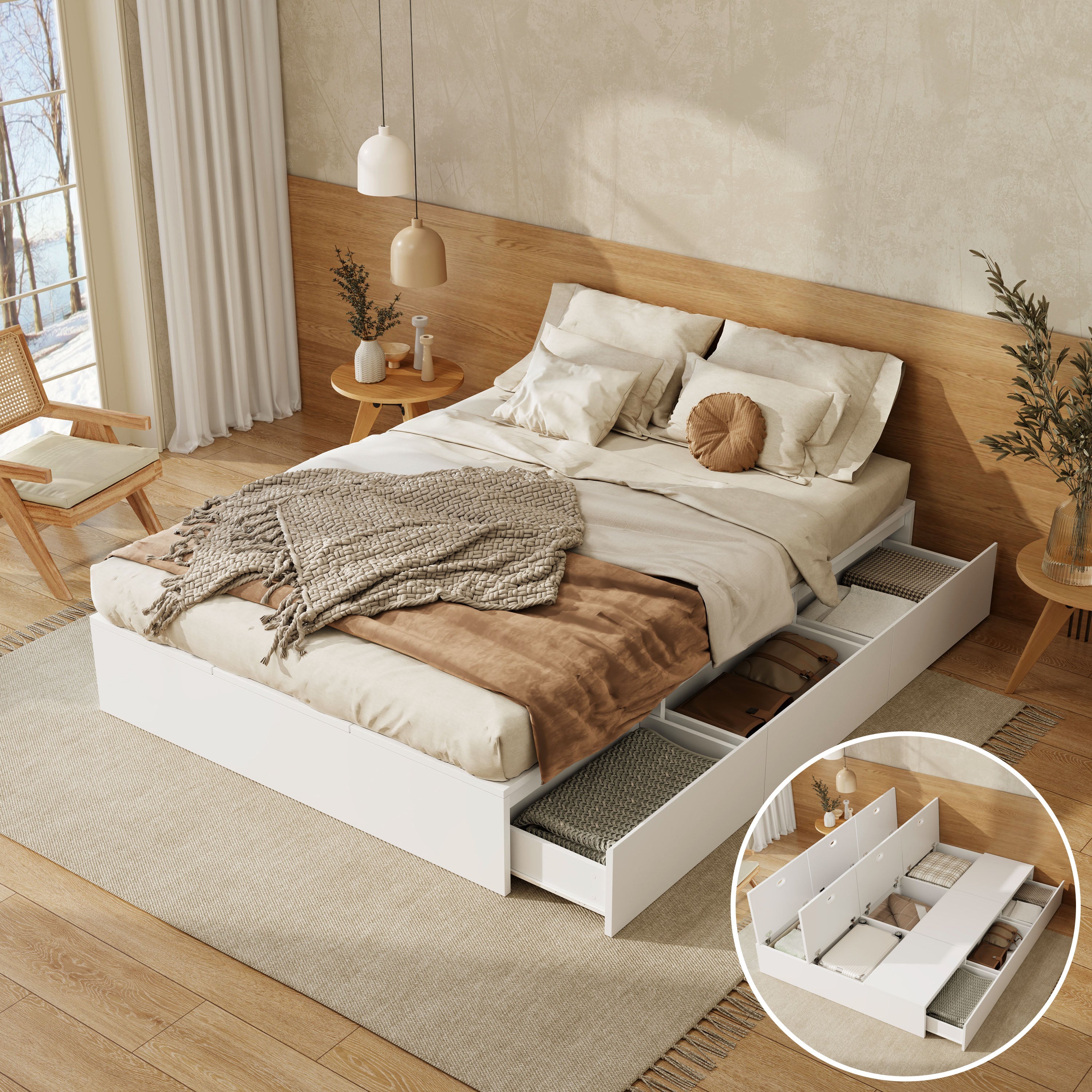 Logidon opbergbed 140x200 cm wit palletbed met opbergruimte