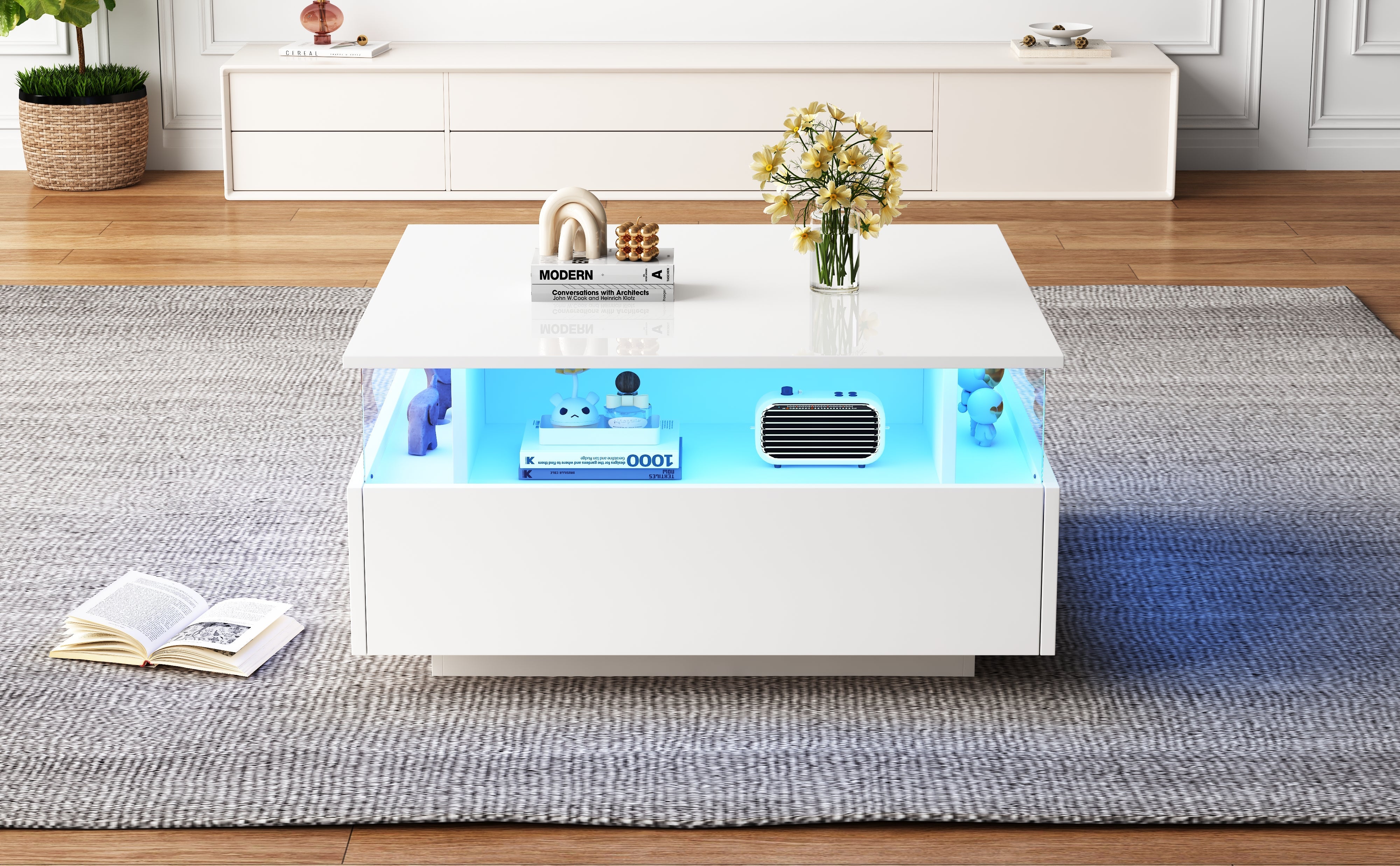 Logidon witte hoogglans salontafel 70x70x41 cm met LED-verlichting