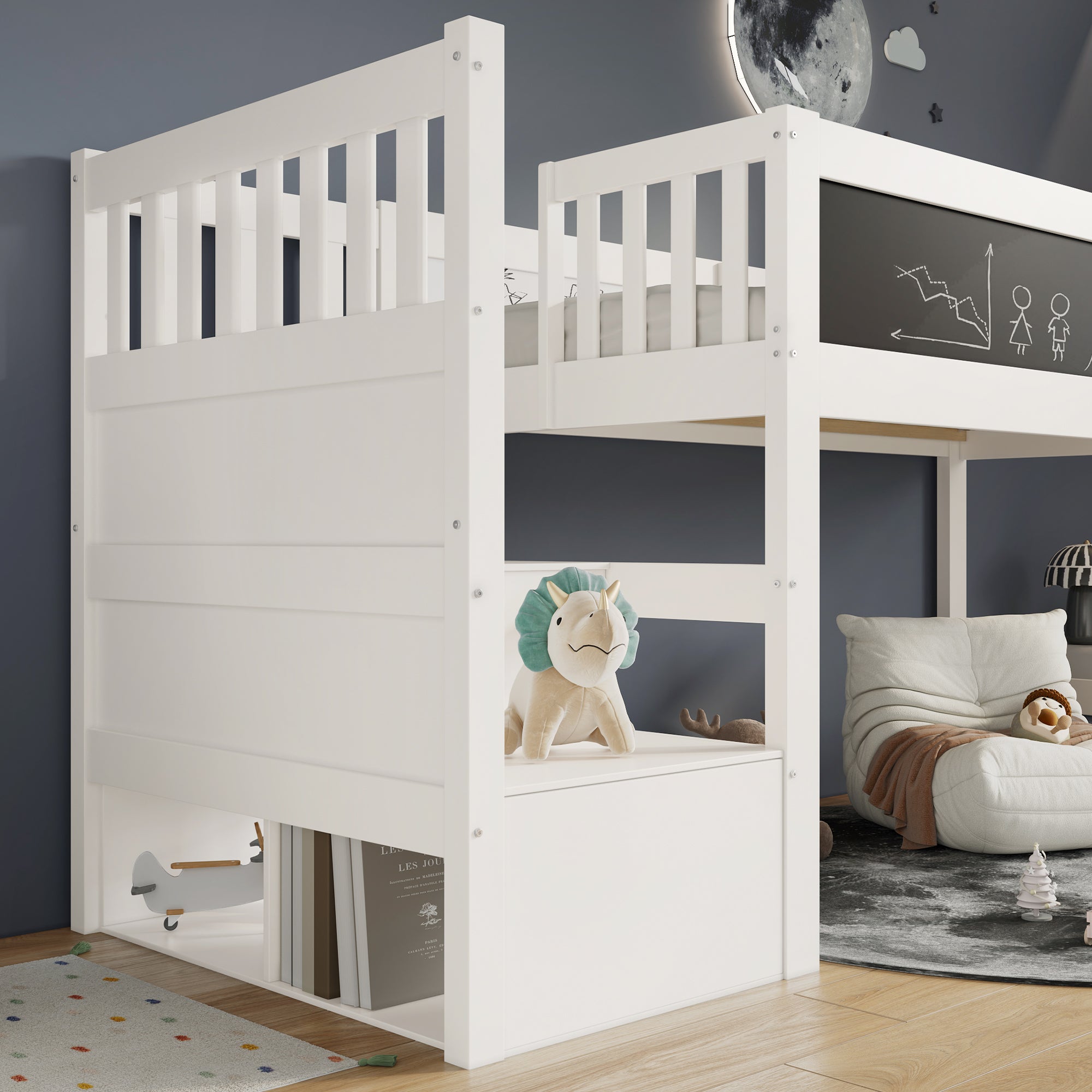 Logidon hoogslaper 90x200 kinderbed met whiteboard wit